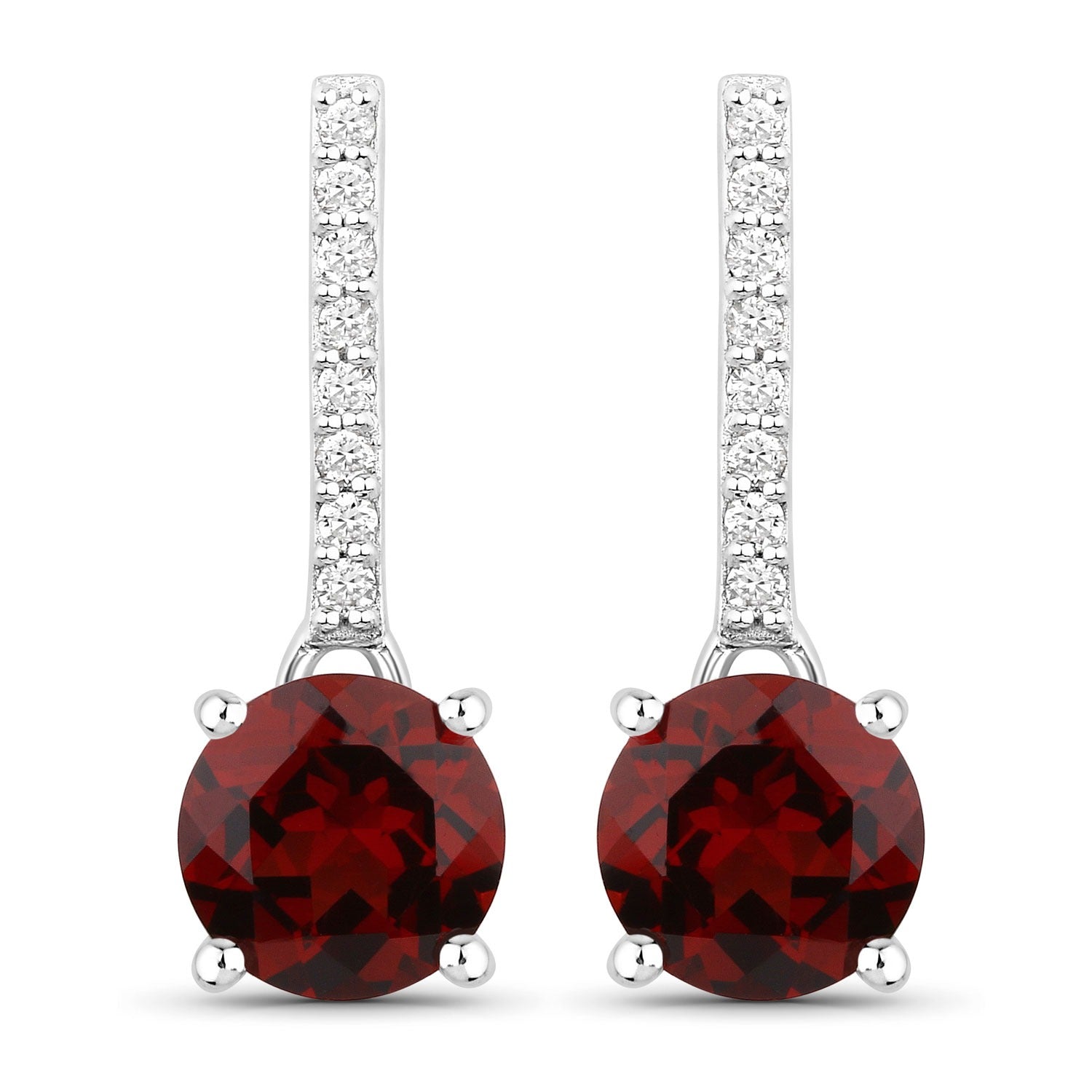 Genuine Mozambique Garnet and Lab Diamond Silver Earrings