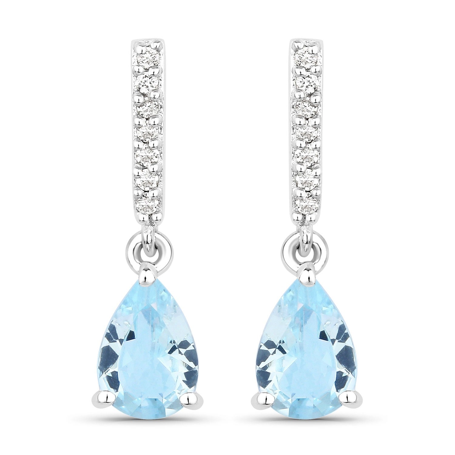 Genuine Aquamarine Lab Diamond Silver Dangle Drop Earrings