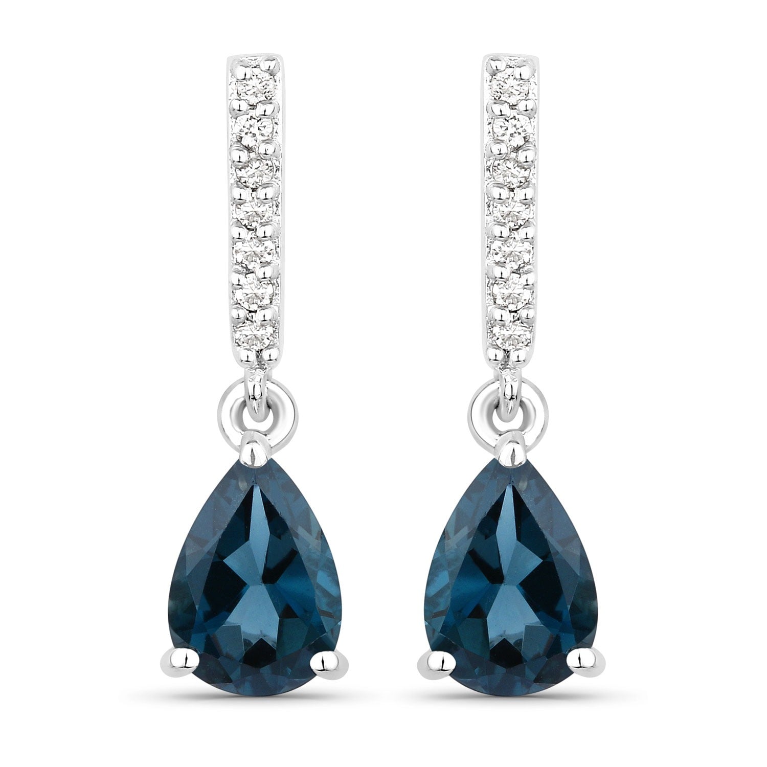 Genuine London Blue Topaz and Lab Diamond Silver Earrings