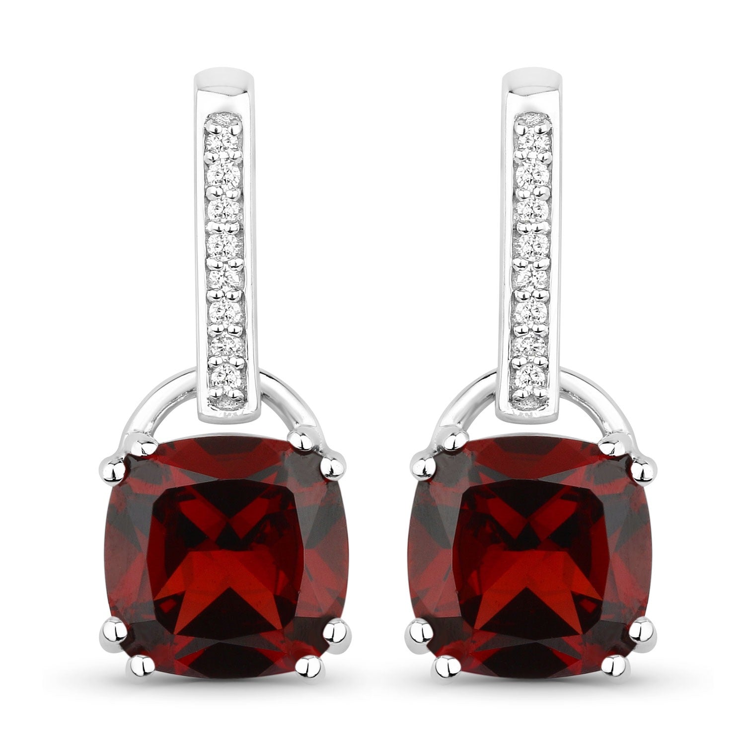 Genuine Mozambique Garnet and Lab Diamond Silver Earrings