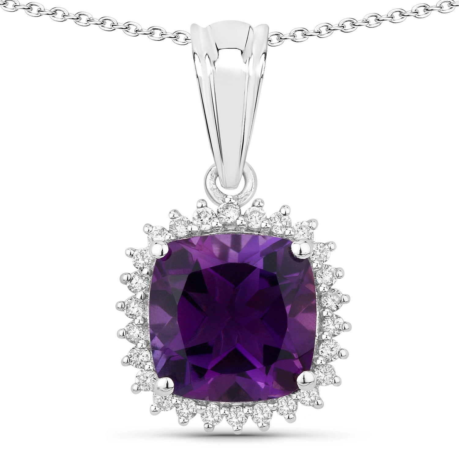 2.80 C Genuine Amethyst and Lab Grown Diamond Silver Necklace