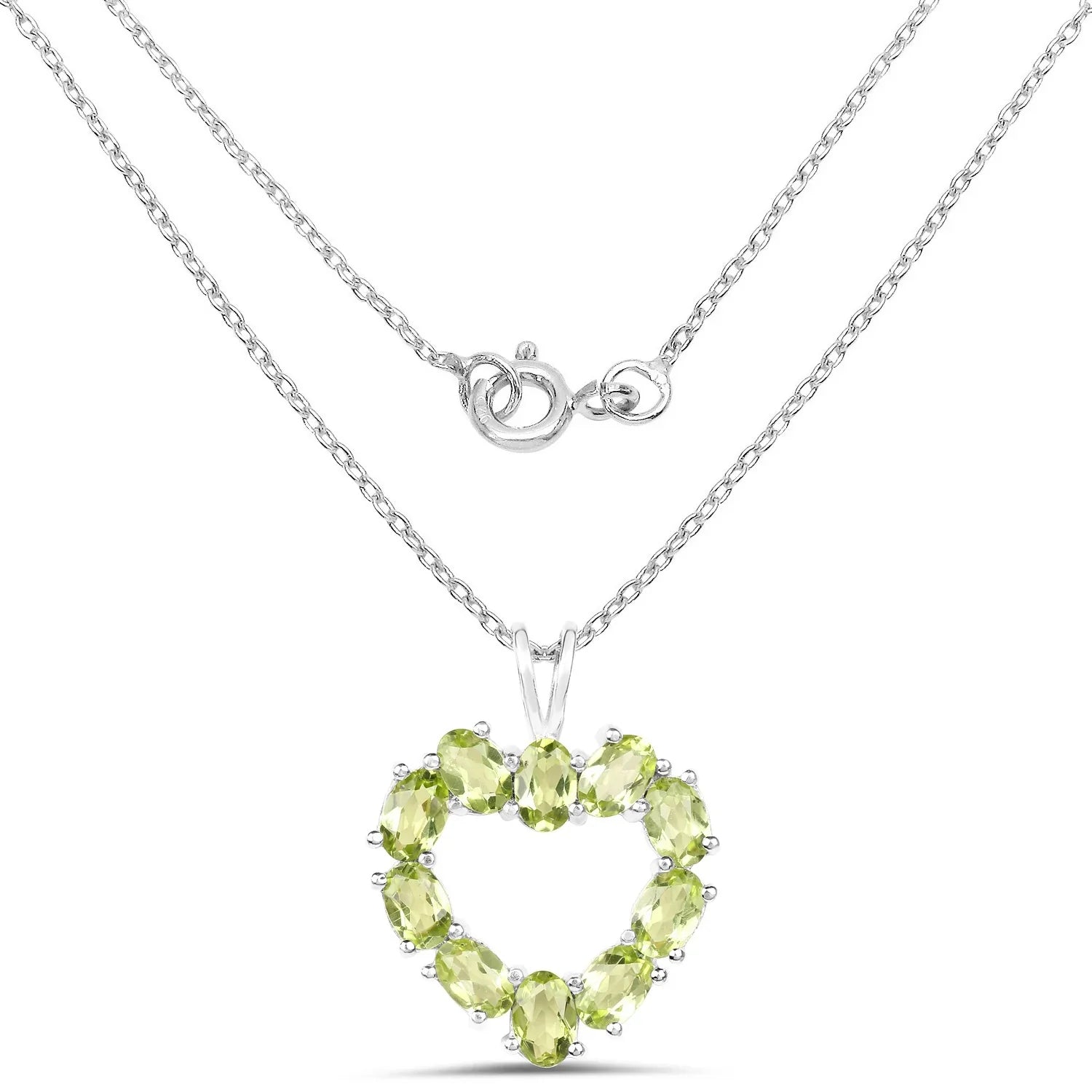 Genuine Peridot Heart Silver Pendant Necklace
