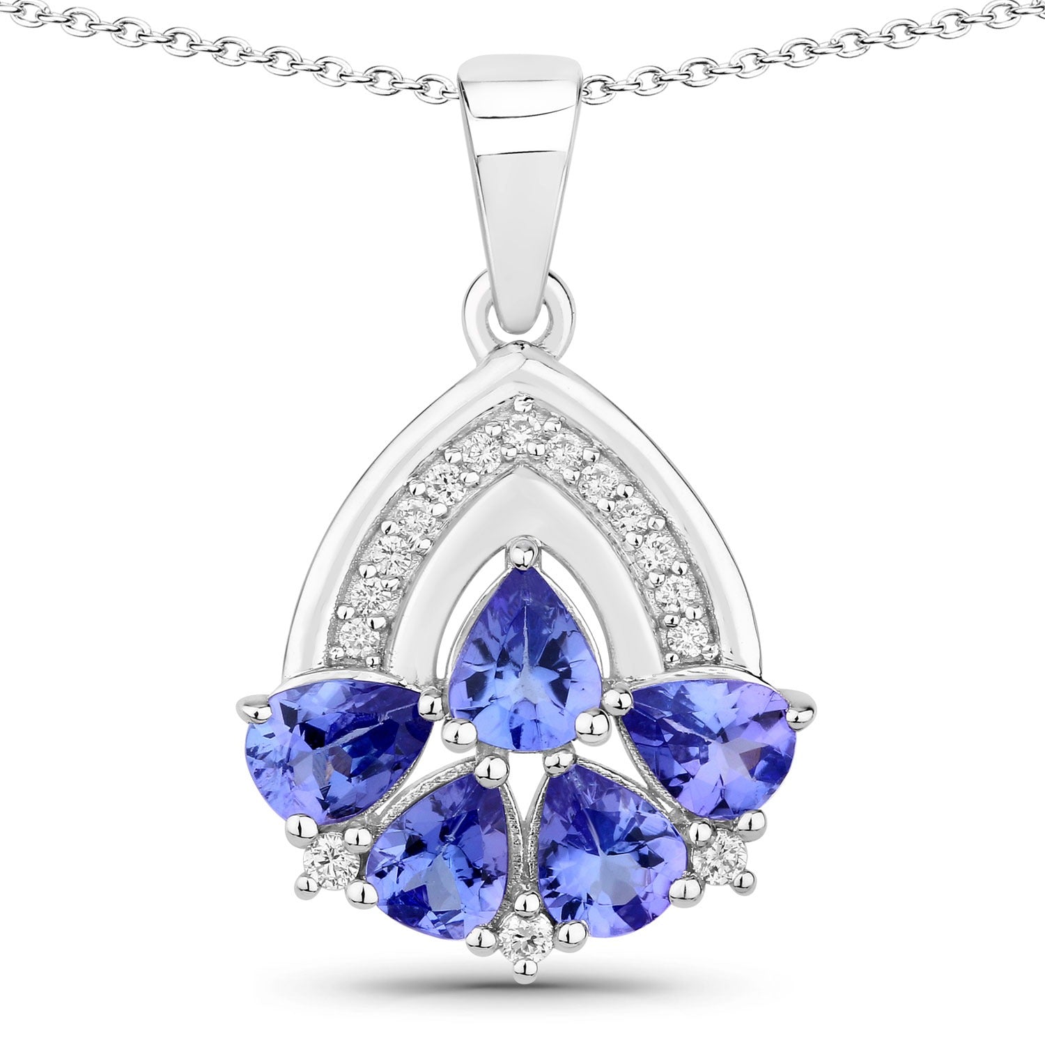 1.52 Ct Genuine Tanzanite and Lab Diamond Silver Trendy Necklace