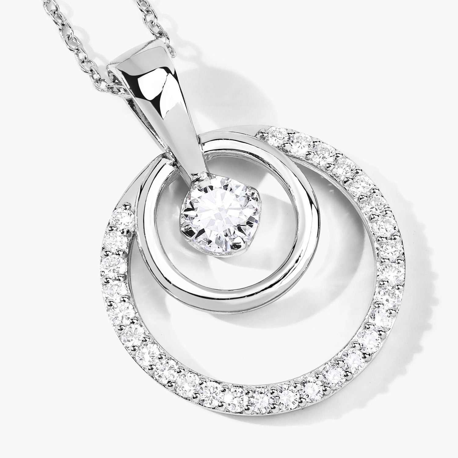 1 Cttw Round White Lab Grown Diamond Prong Rhodium Plated Silver Double Circle Halo Pendant
