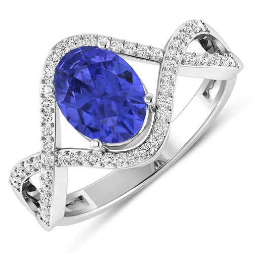 Natural Tanzanite Diamond Crossover Ring 14K Gold