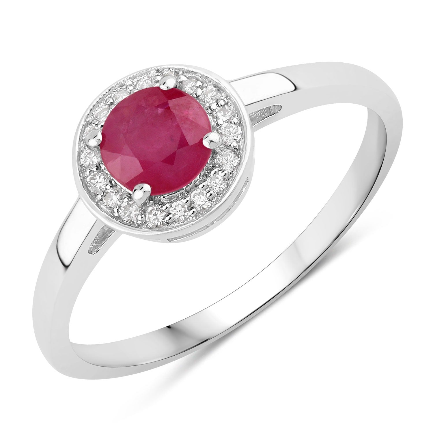 0.64 Ct Genuine Mozambique Ruby and Lab Grown Diamond Silver Halo Ring Fine Color Jewels