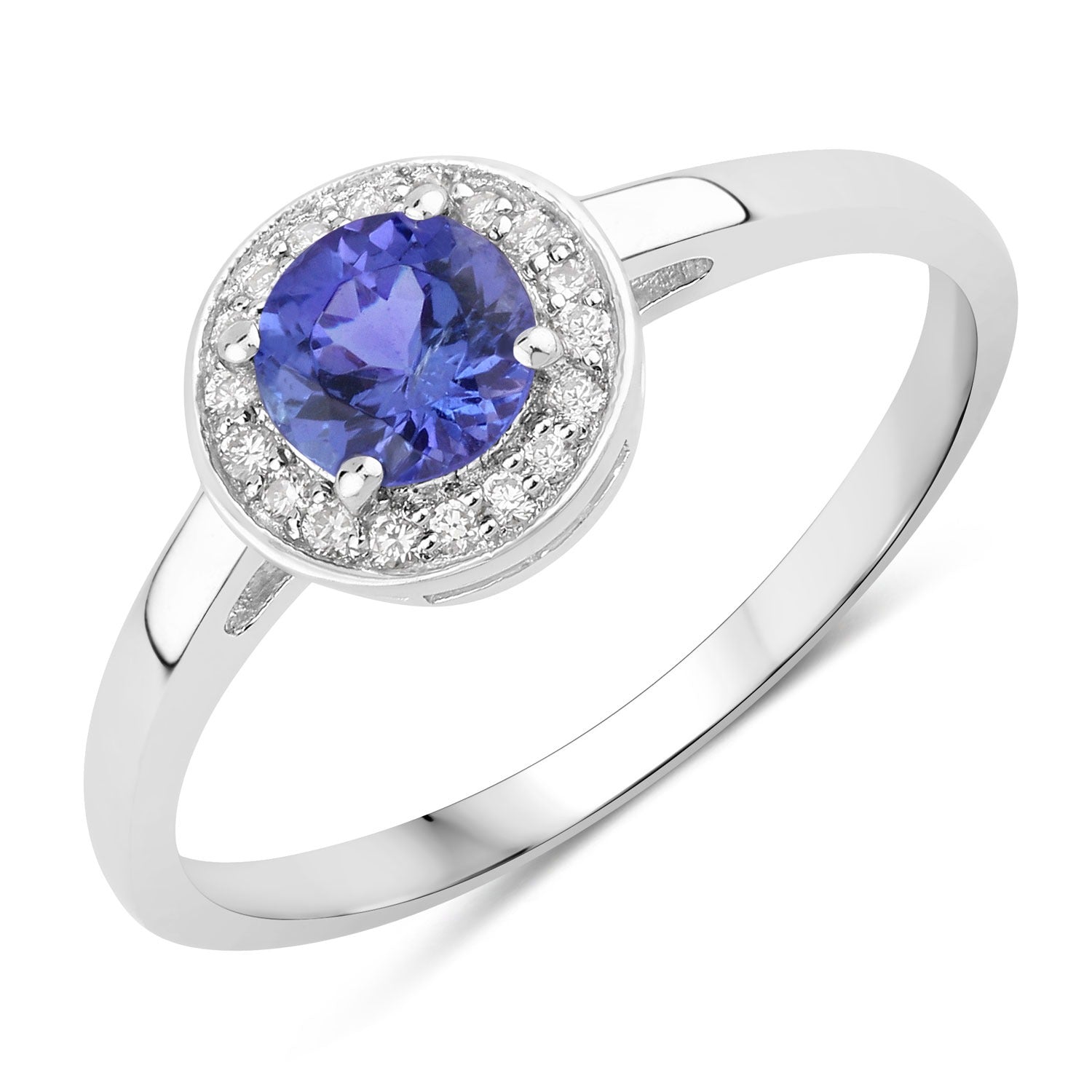 0.56 Ct Genuine Tanzanite and Lab Diamond Sterling Silver Halo Ring Fine Color Jewels