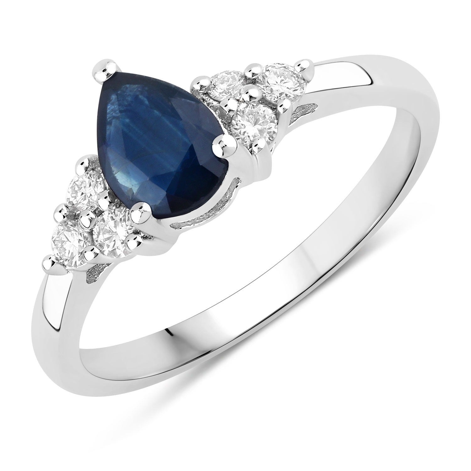 1.01 Ct Genuine Blue Sapphire and Lab Diamond Sterling Silver Pear Cut Cocktail Ring Fine Color Jewels