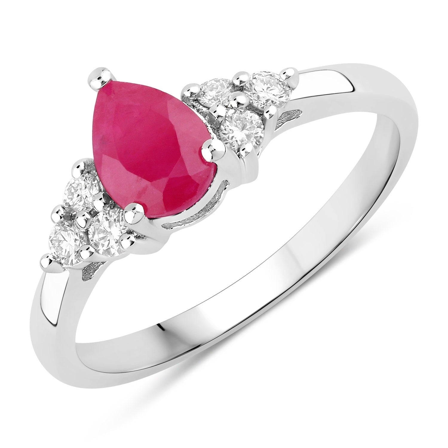 1.01 Ct Genuine Mozambique Ruby and Lab Diamond Sterling Silver Pear Cut Cocktail Ring Fine Color Jewels