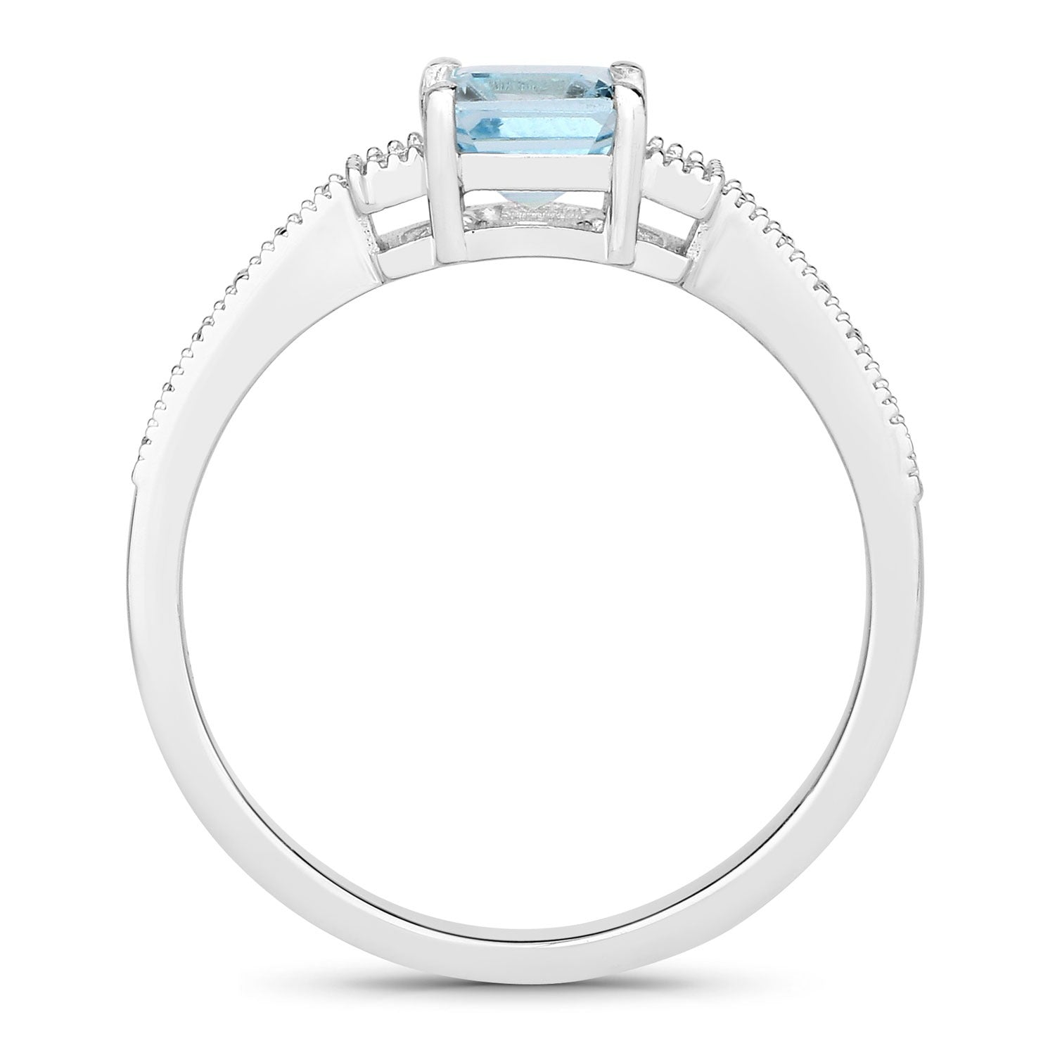 0.98 Ct Genuine Aquamarine and Lab Diamond Silver Pave Bridge Ring Fine Color Jewels