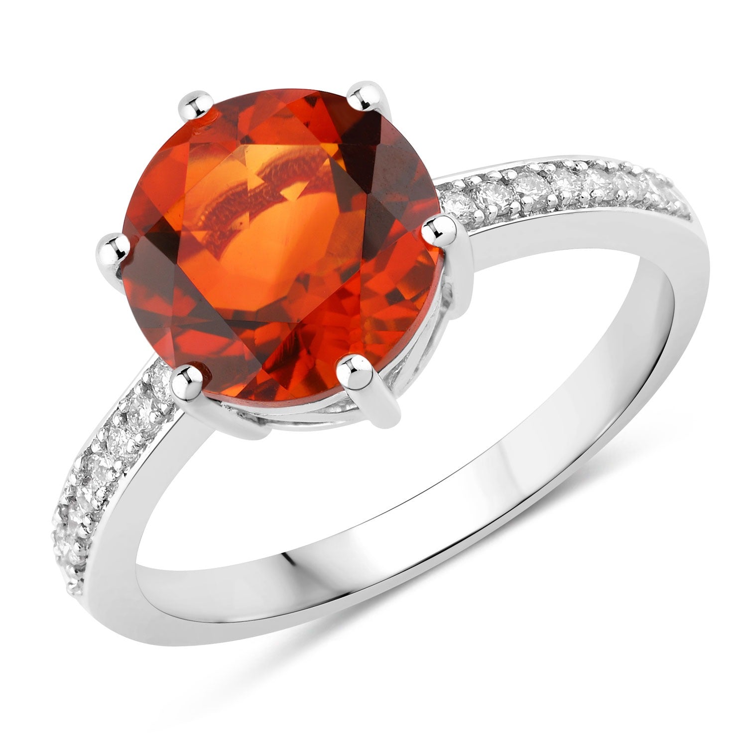 2.36 Ct Genuine Round Madeira Citrine and Lab Grown Diamond Silver Bridge Ring