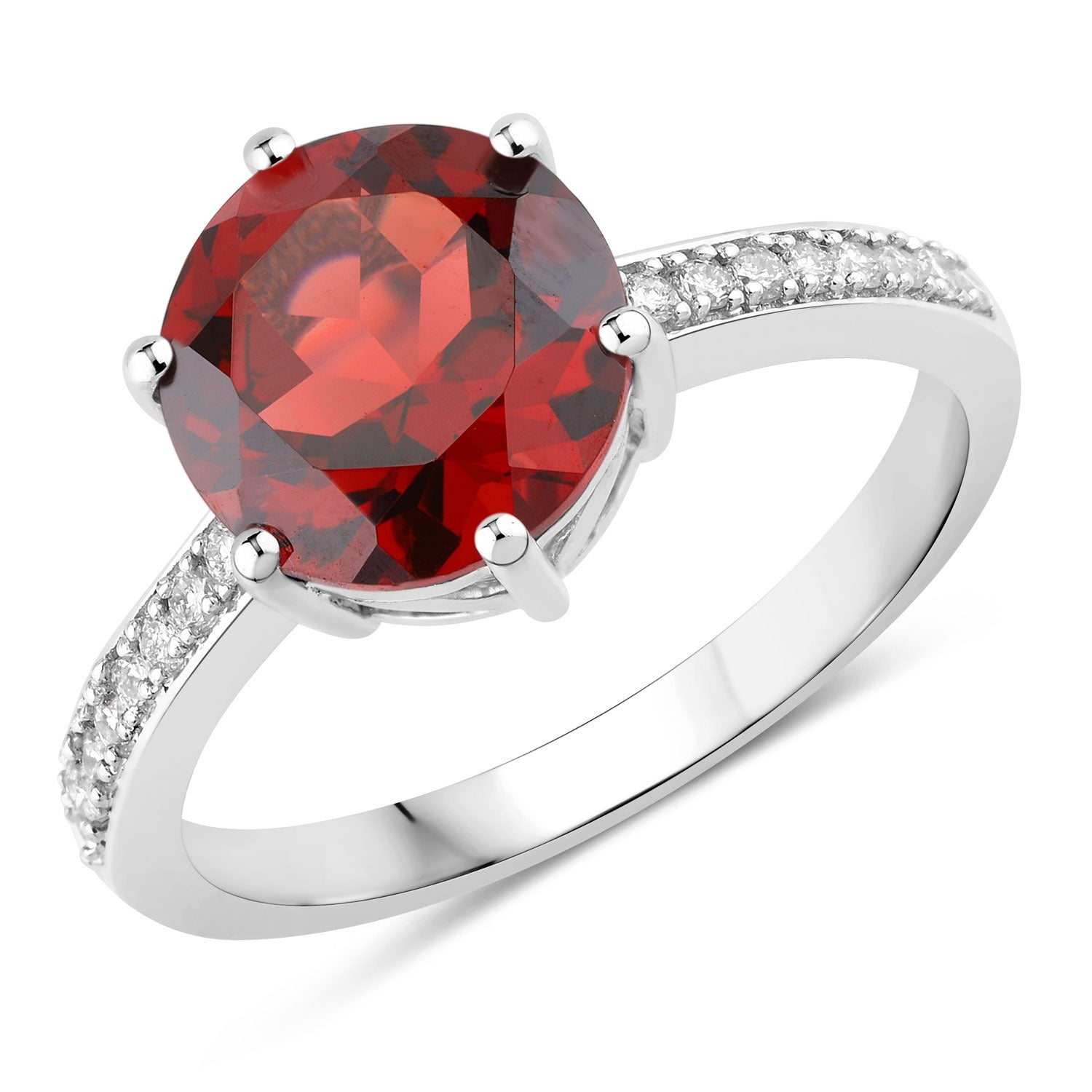 3.41 Ct Genuine Red Garnet and Lab Diamond Silver Round Bridge Ring Fine Color Jewels