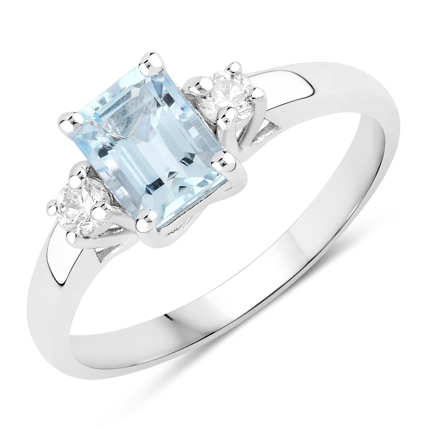 0.92 Ct Genuine Aquamarine and Lab Diamond Silver Octagon 3 Stone Ring Fine Color Jewels