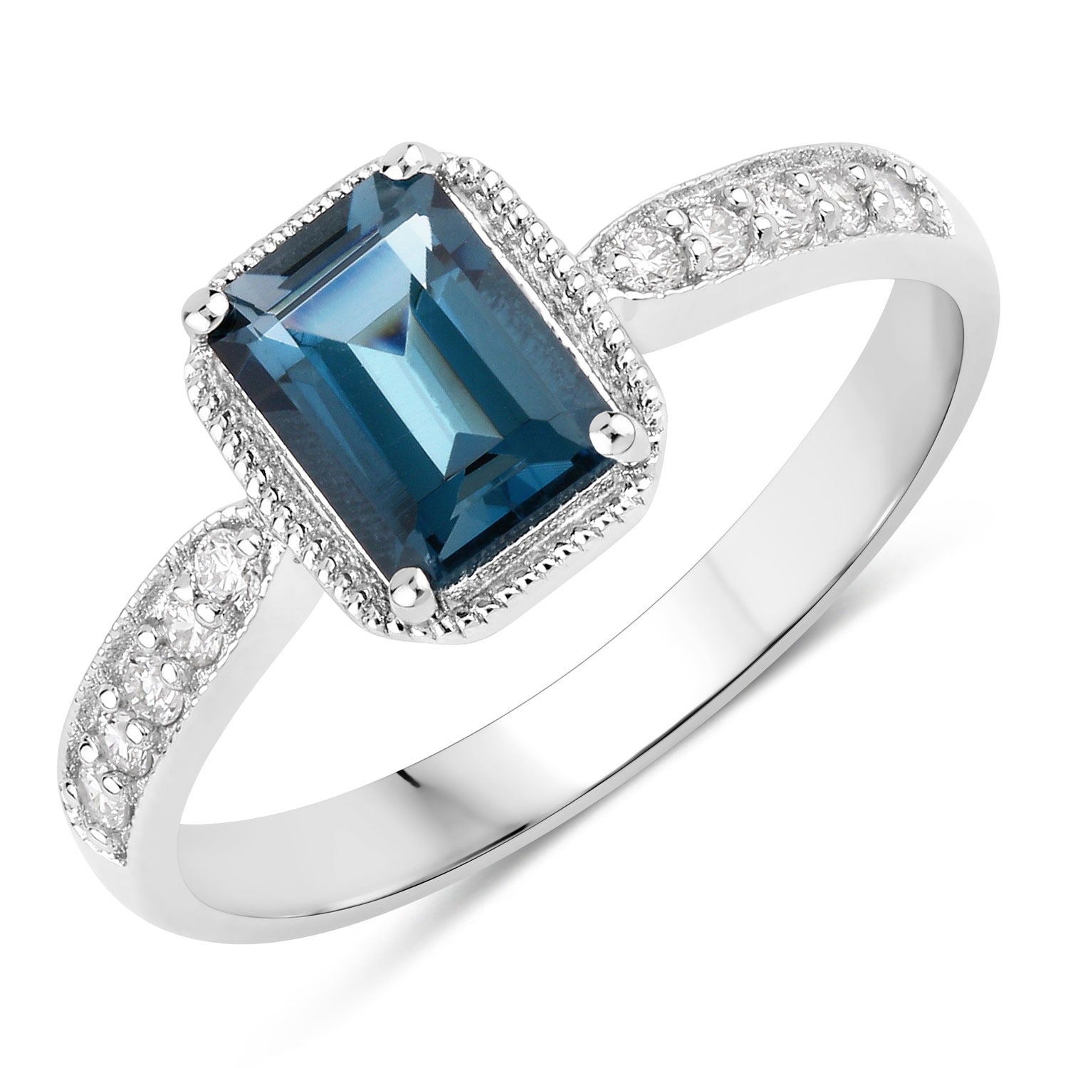 1.21 Ct Genuine London Blue Topaz and Lab Grown Diamond Sterling Silver Octagon Bridge Ring Fine Color Jewels