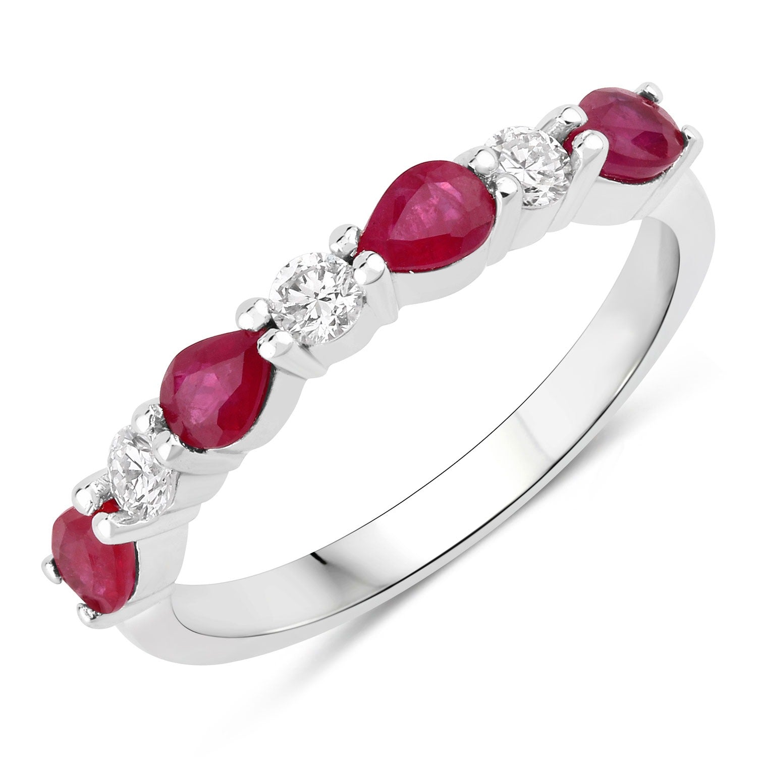 0.98 Ct Genuine Mozambique Ruby and Lab Diamond Silver Eternity Ring Fine Color Jewels