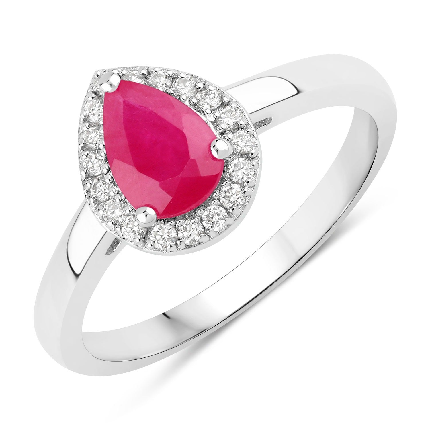 0.94 Ct Genuine Pink Ruby and Lab Diamond Sterling Silver Halo Ring