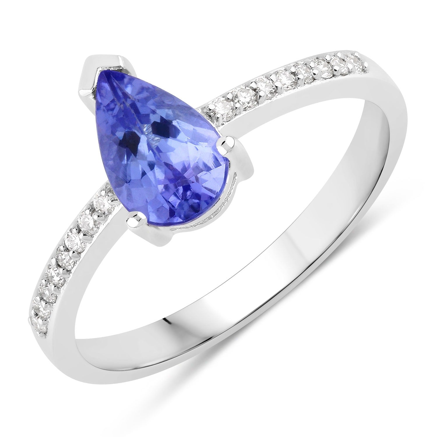 0.88 Ct Genuine Tanzanite and Lab Grown Diamond Silver Teardrop Ring