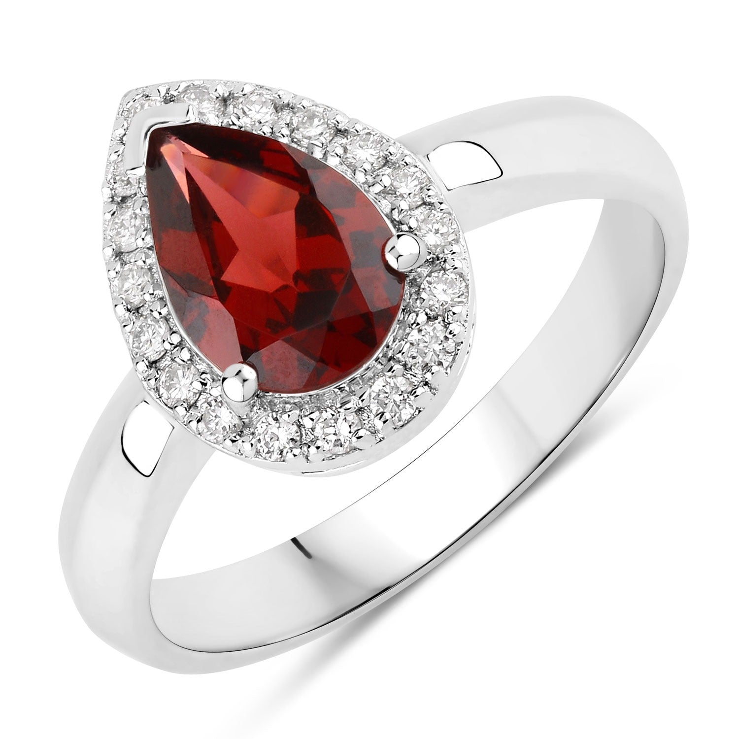 1.48 Ct Genuine Red Garnet and Lab Diamond Silver Halo Engagement Ring