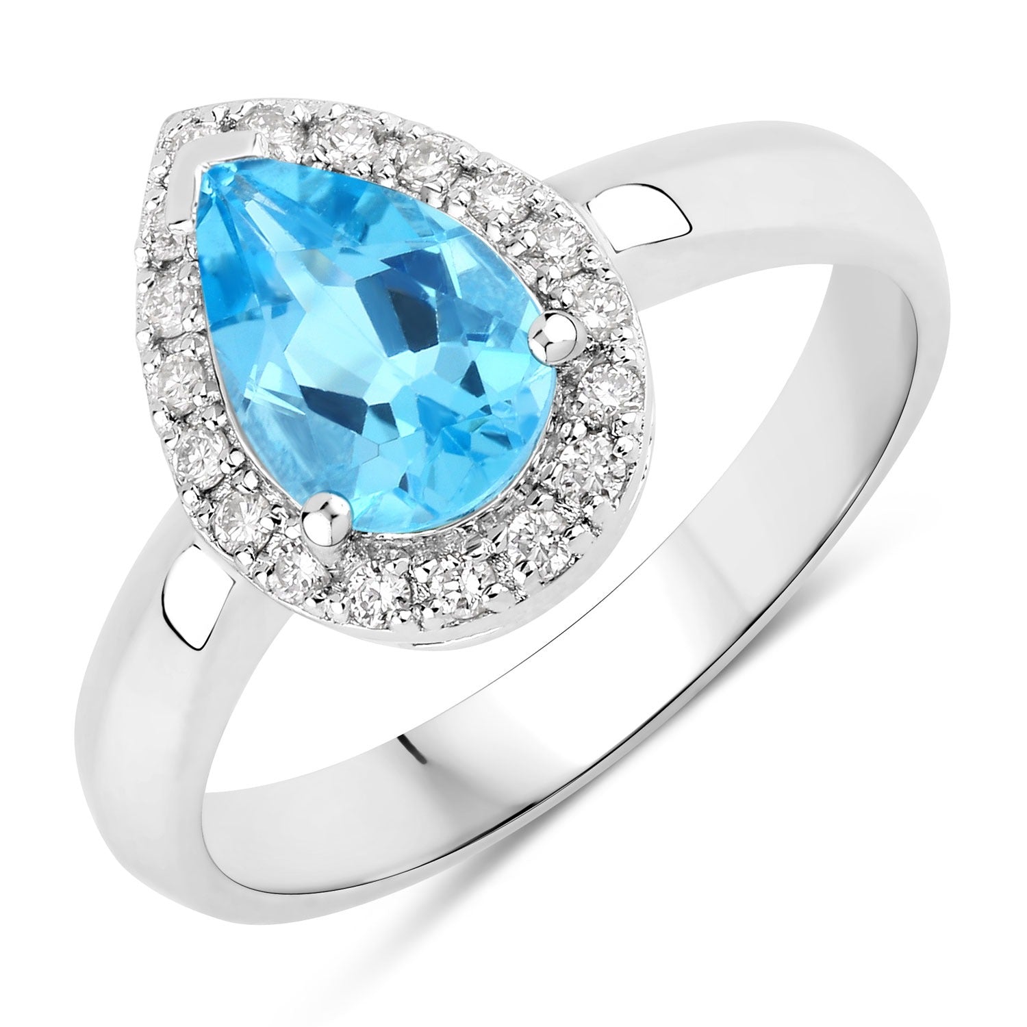 1.48 Ct Genuine Swiss Blue Topaz and Lab Diamond Halo Engagement Ring Silver