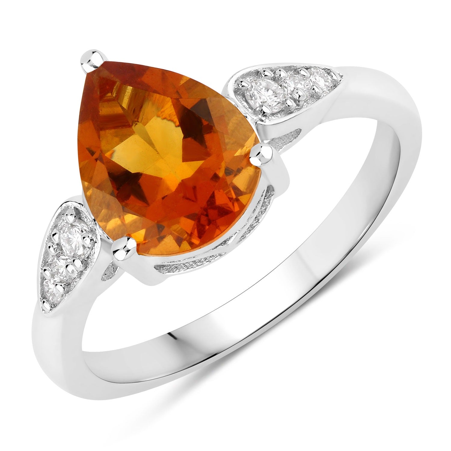 1.61 Ct Genuine Pear Citrine and Lab Grown Diamond Silver Ring