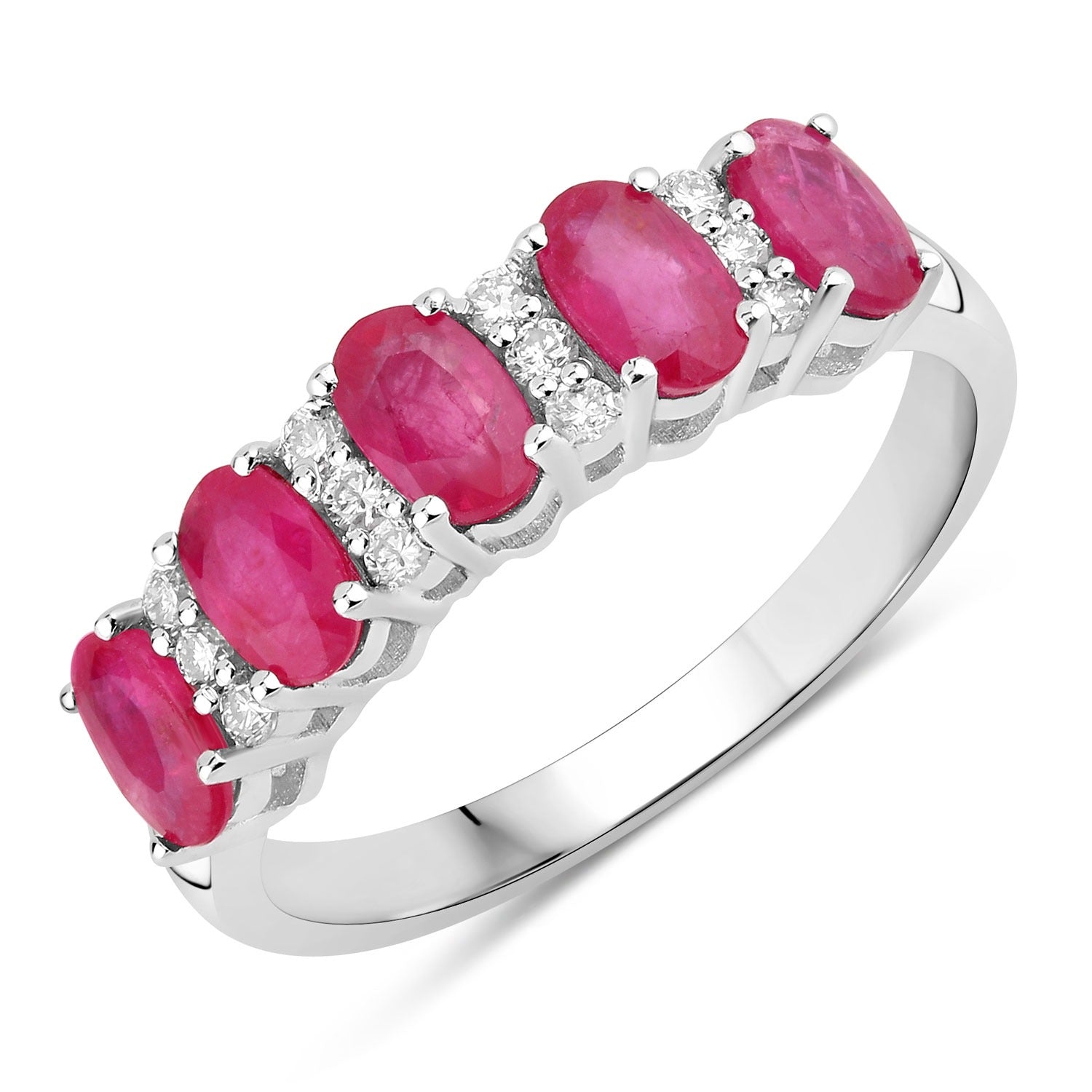 1.27 Ct Genuine Pink Ruby and Lab Grown Diamond Silver Eternity Ring