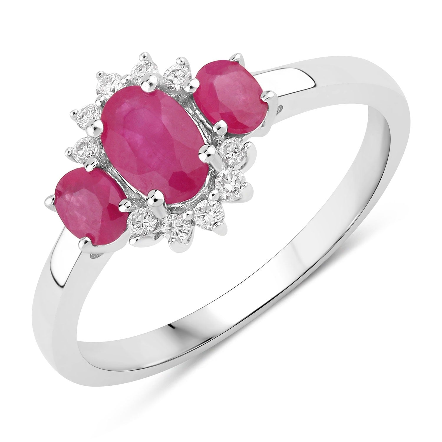 1.02 Ct Genuine Oval Mozambique Ruby and Lab Diamond Silver Ring