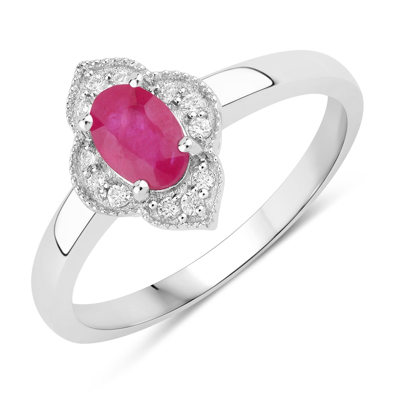 0.61 Ct Genuine Mozambique Ruby and Lab Diamond Halo Floral Ring