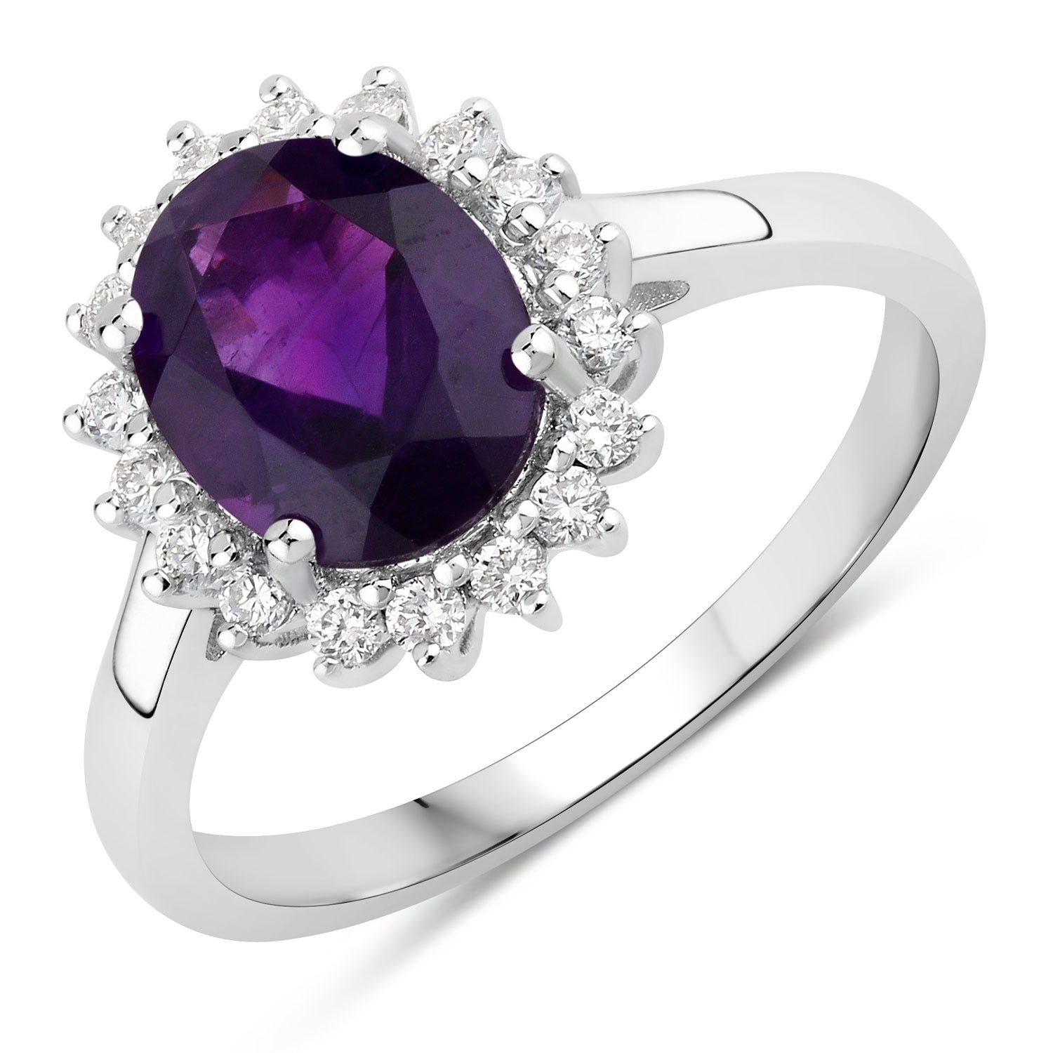 1.87 Ct Genuine Purple Amethyst and Lab Grown Diamond Silver Halo Ring