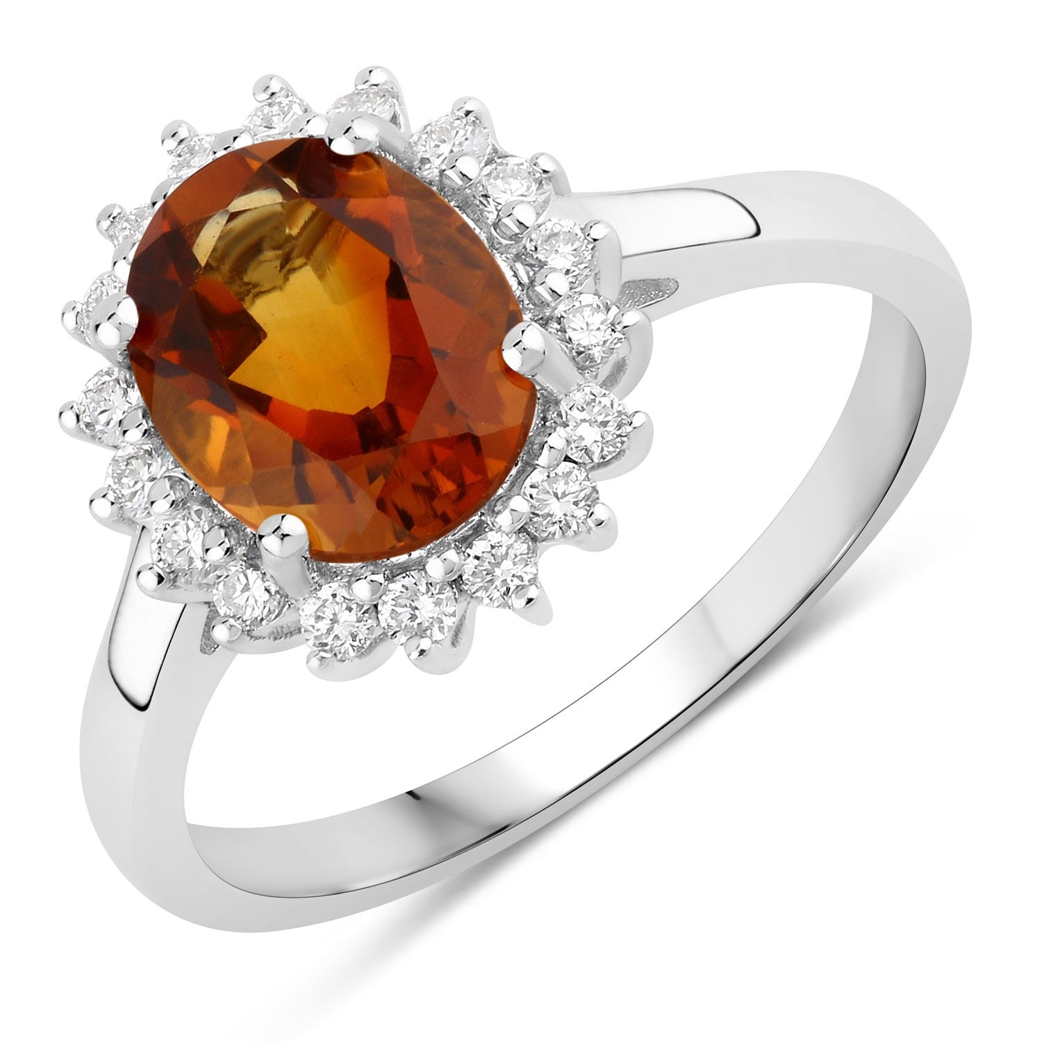 1.97 Ct Genuine Madeira Citrine and Lab Grown Diamond Silver Halo Ring