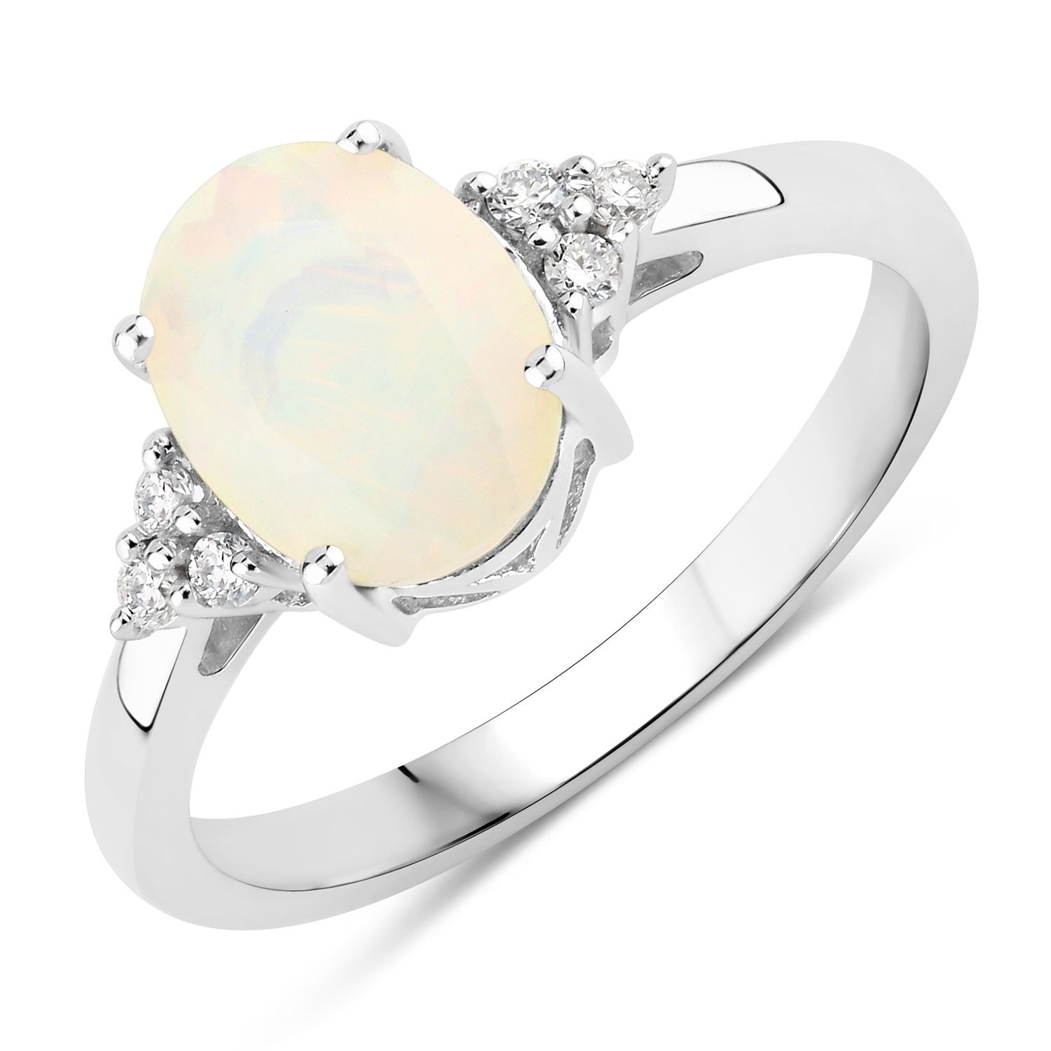 0.99 Ct Genuine Ethiopian Opal and Lab Diamond Silver Cocktail Ring