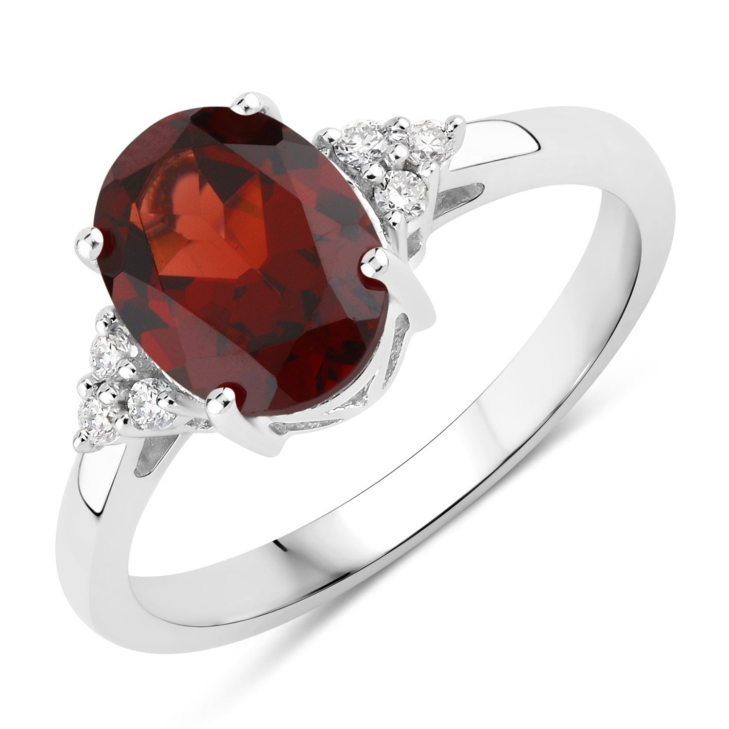 2.09 Ct Genuine Mozambique Red Garnet and Lab Diamond Silver Cocktail Ring