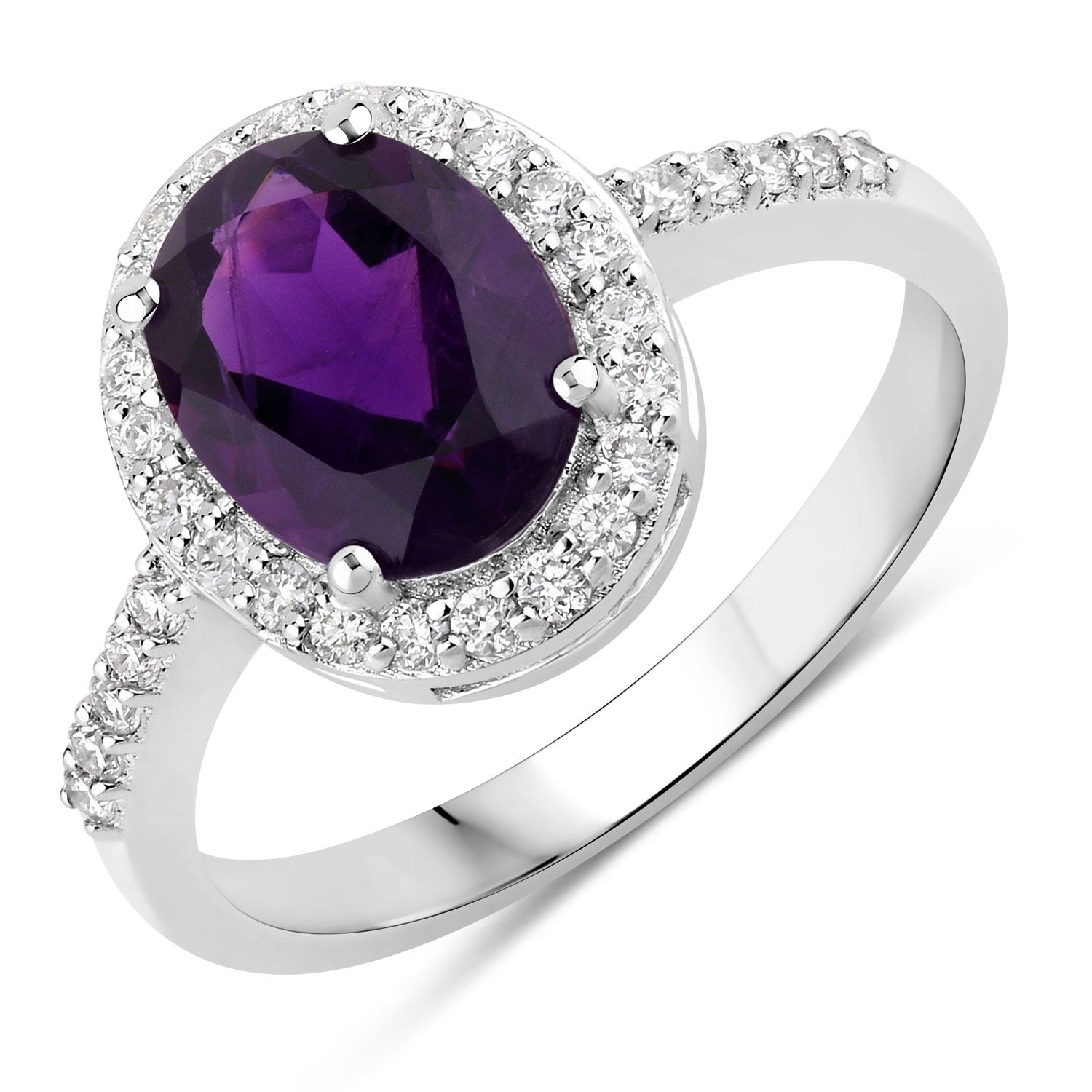 1.92 Ct Genuine Purple Amethyst and Lab Diamond Silver Halo Ring