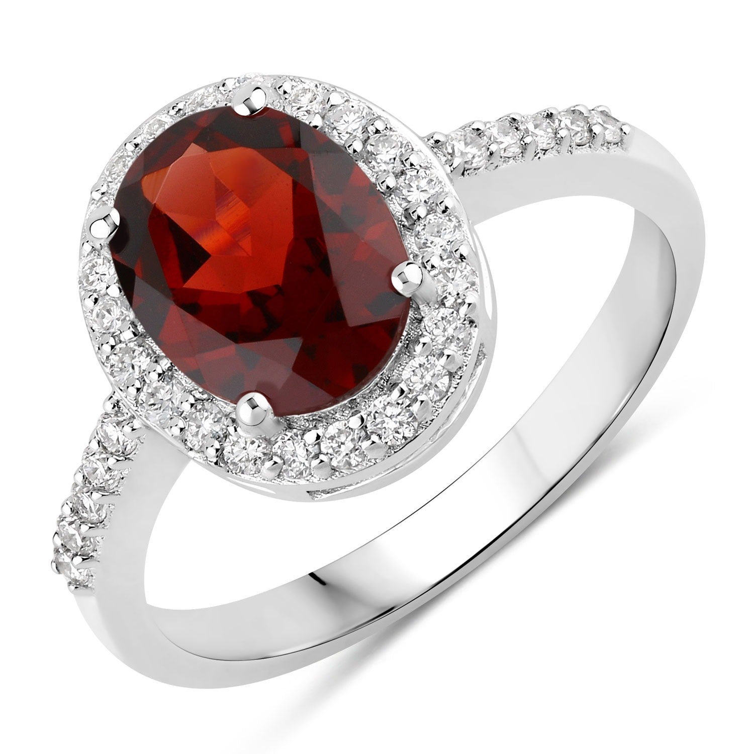 2.32 Ct Genuine Mozambique Red Garnet and Lab Diamond Silver Halo Ring