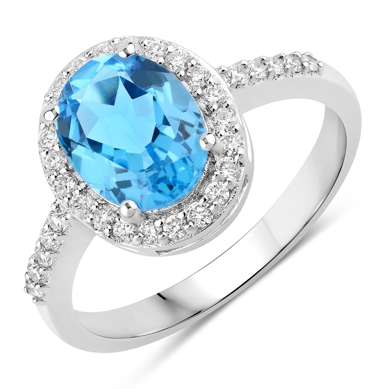 2.32 Ct Genuine Swiss Blue Topaz and Lab Diamond Silver Halo Ring