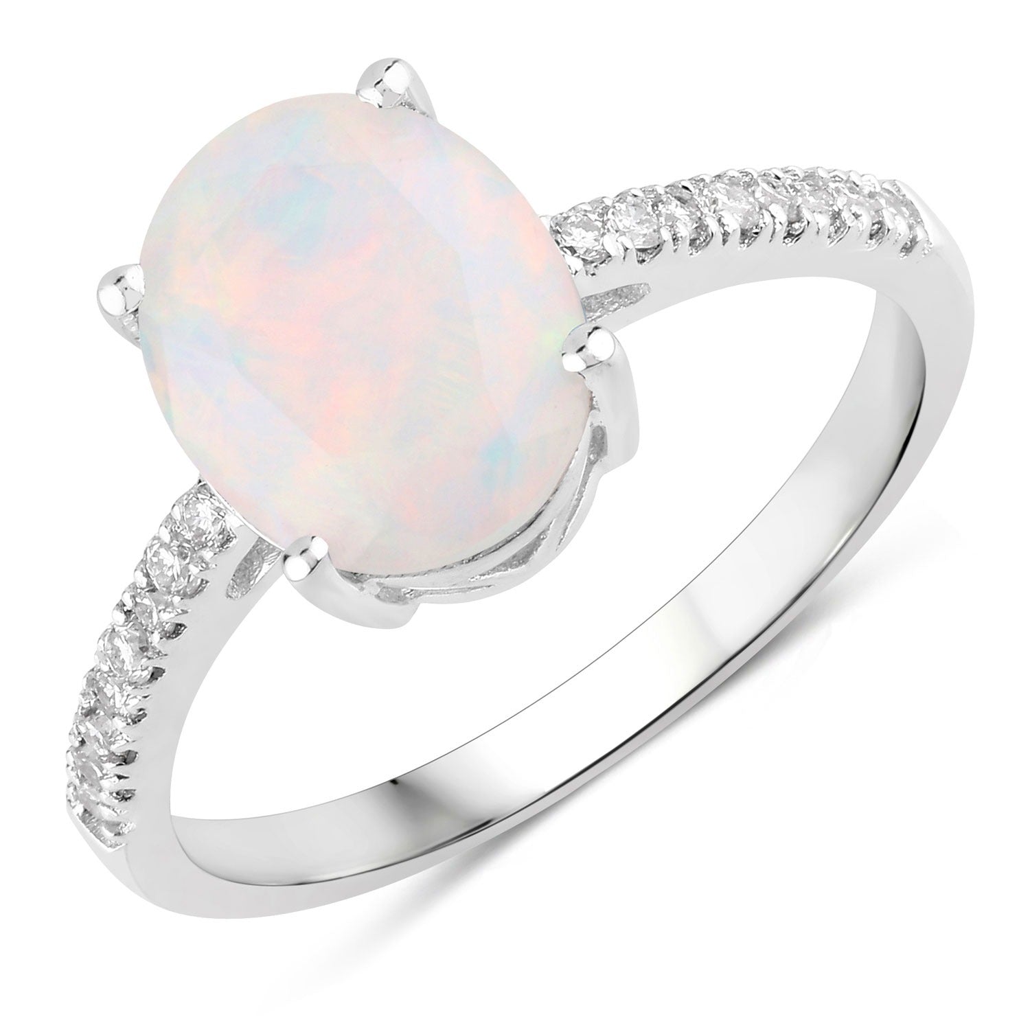 1.72 Ct Genuine Oval Ethiopian Opal and Lab Diamond Silver Pave Ring