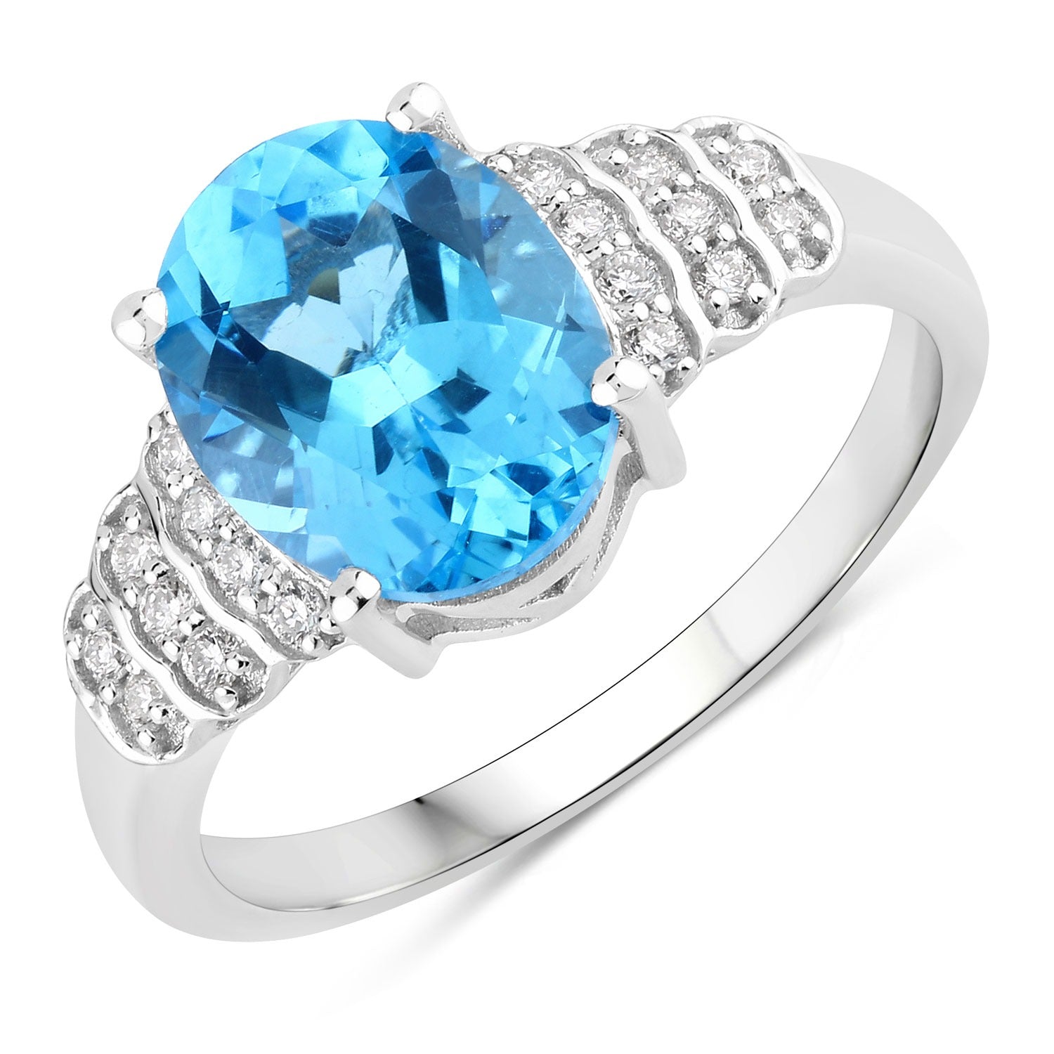 2.69 Ct Genuine Swiss Blue Topaz and Lab Grown Diamond Silver Ring