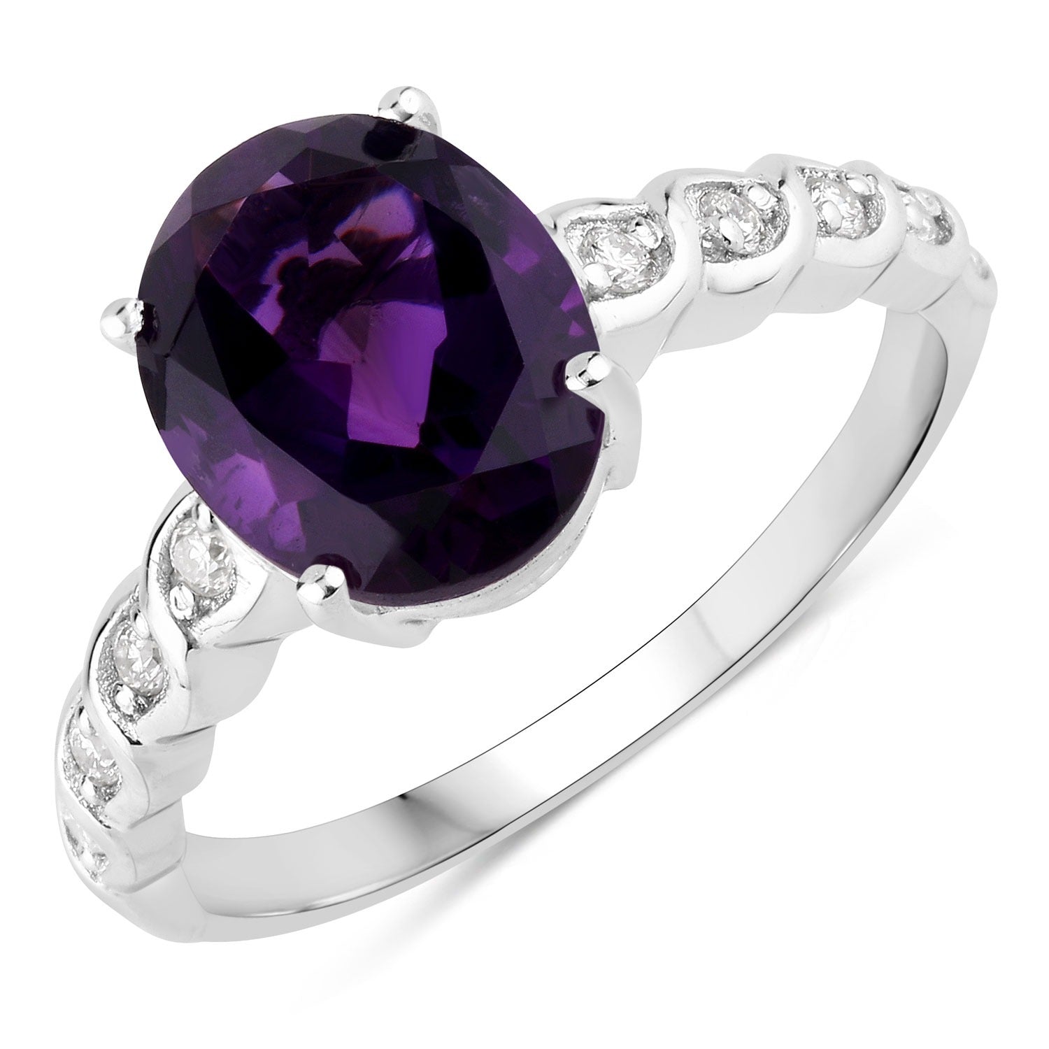 2.35 Ct Genuine Amethyst and Lab Diamond Silver Bridge Ring Fine Color Jewels