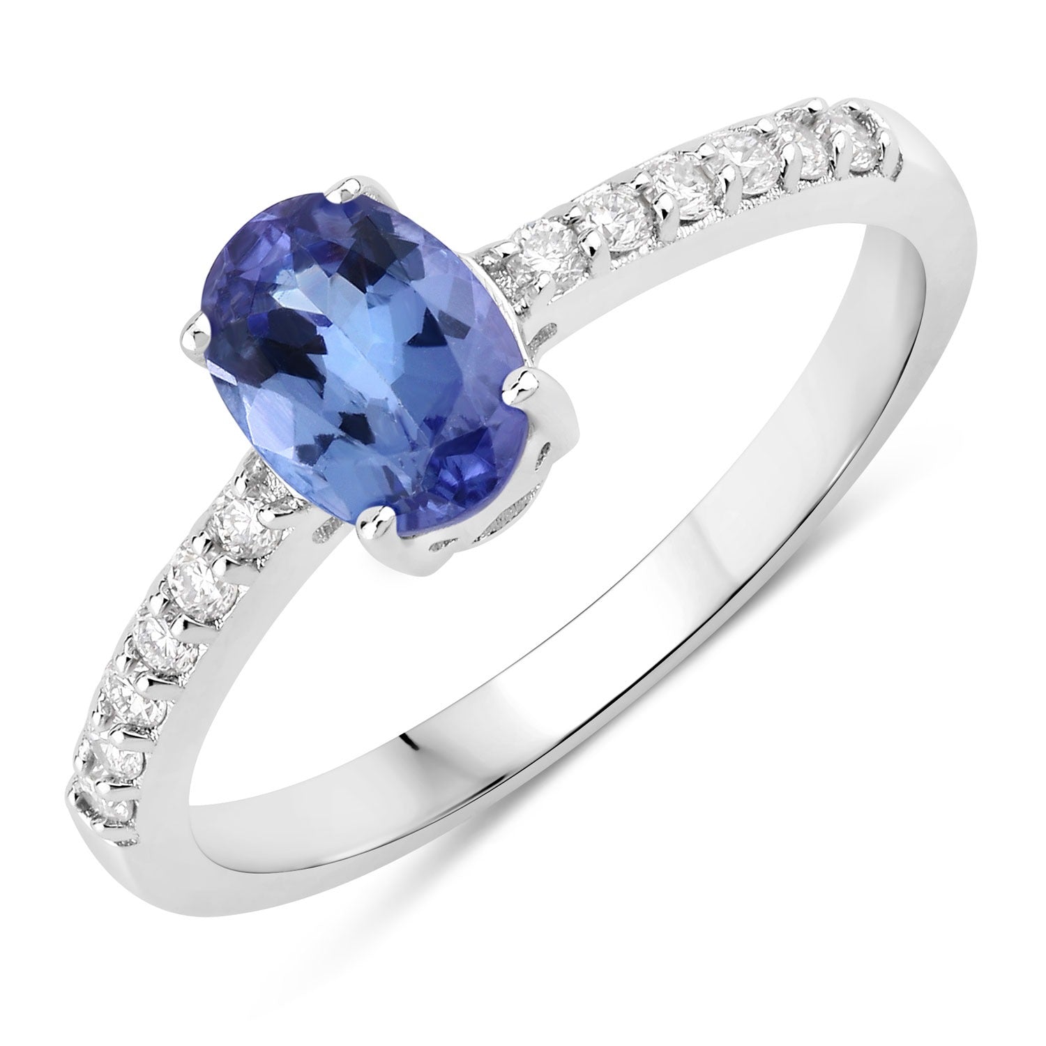 0.93 Ct Genuine Tanzanite and Lab Silver Oval Pave Ring Fine Color Jewels