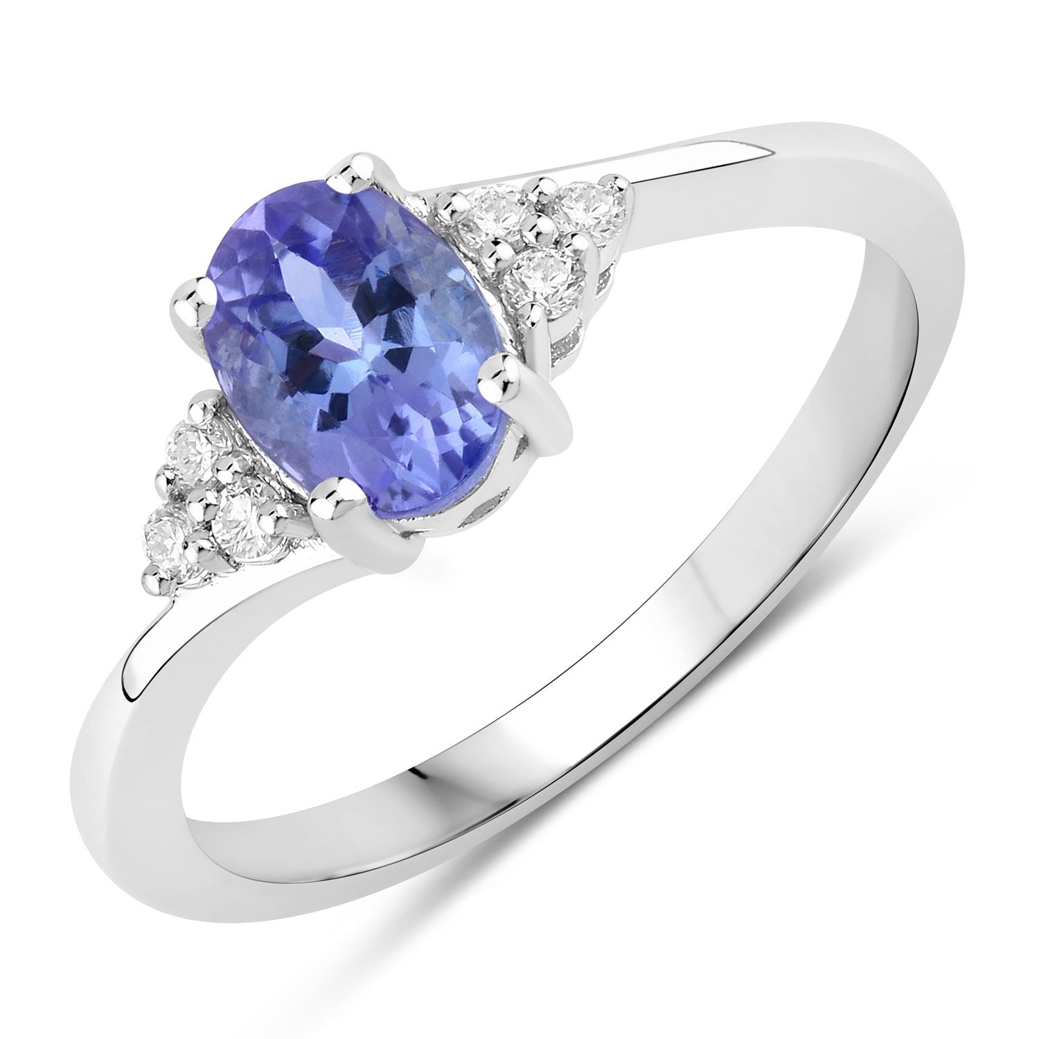 0.84 Ct Genuine Tanzanite and Lab Diamond Sterling Silver Bypass Ring