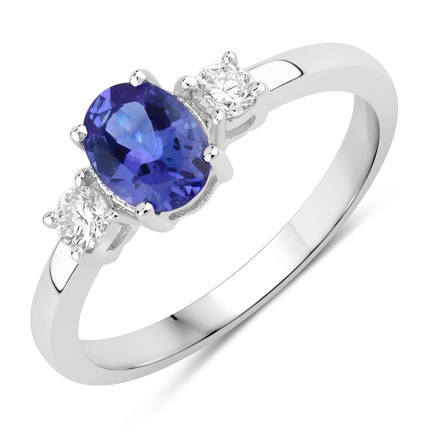 0.95 Ct Genuine Tanzanite and Lab Diamond Silver 3 Stone Ring Fine Color Jewels