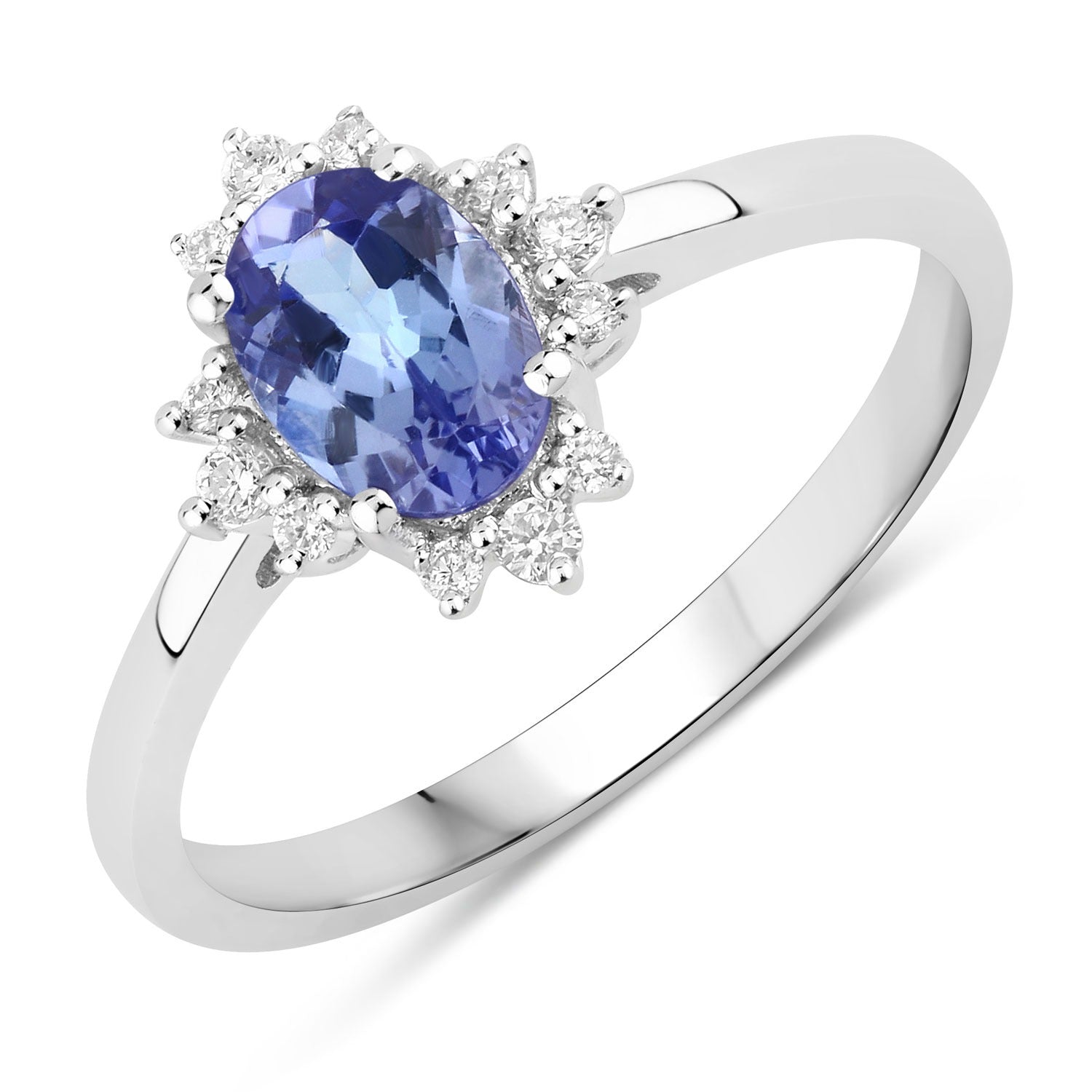 0.87 Ct Genuine Oval Tanzanite and Lab Diamond Silver Halo Ring Fine Color Jewels