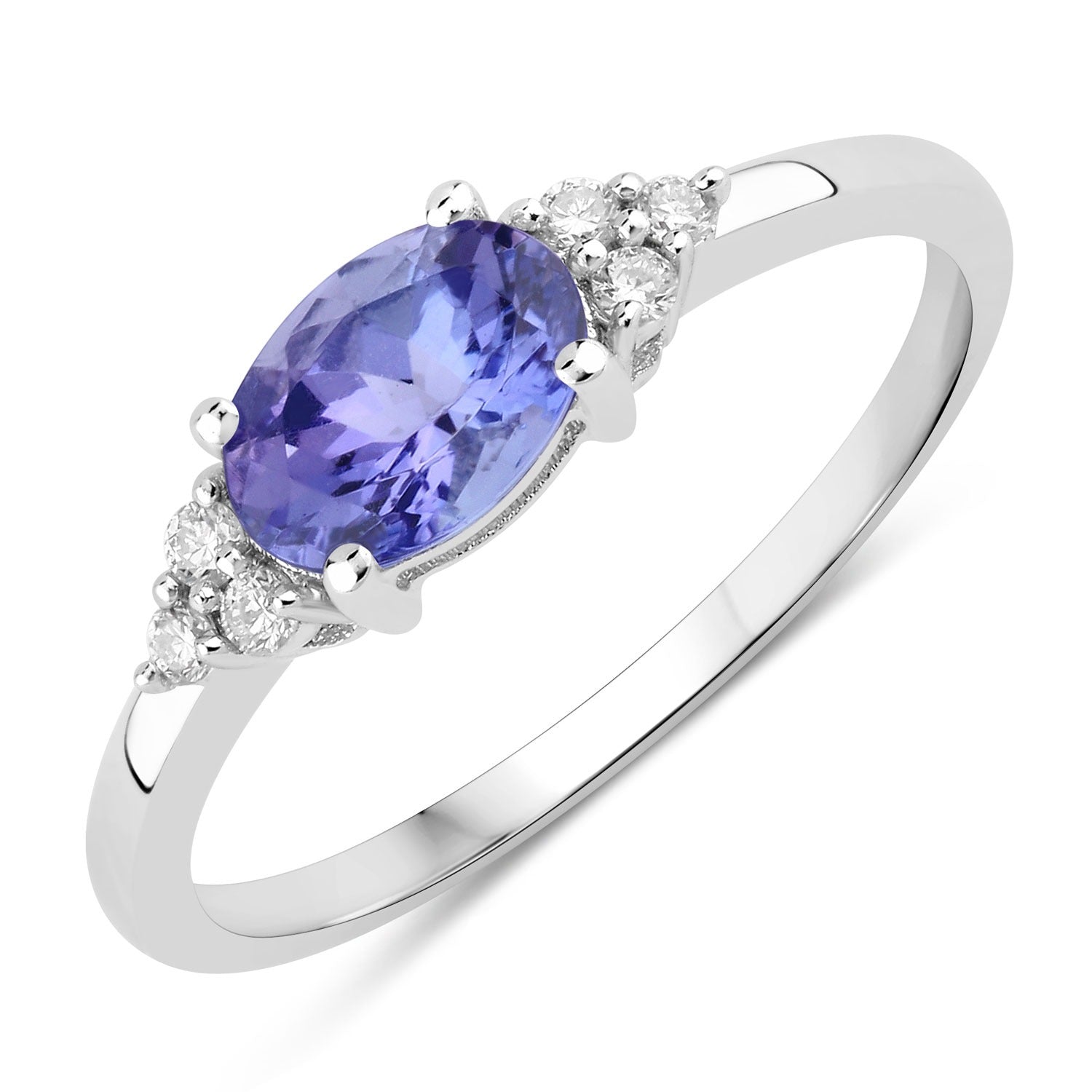 0.84 Ct Genuine Tanzanite and Lab Grown Diamond Silver Oval Ring Fine Color Jewels