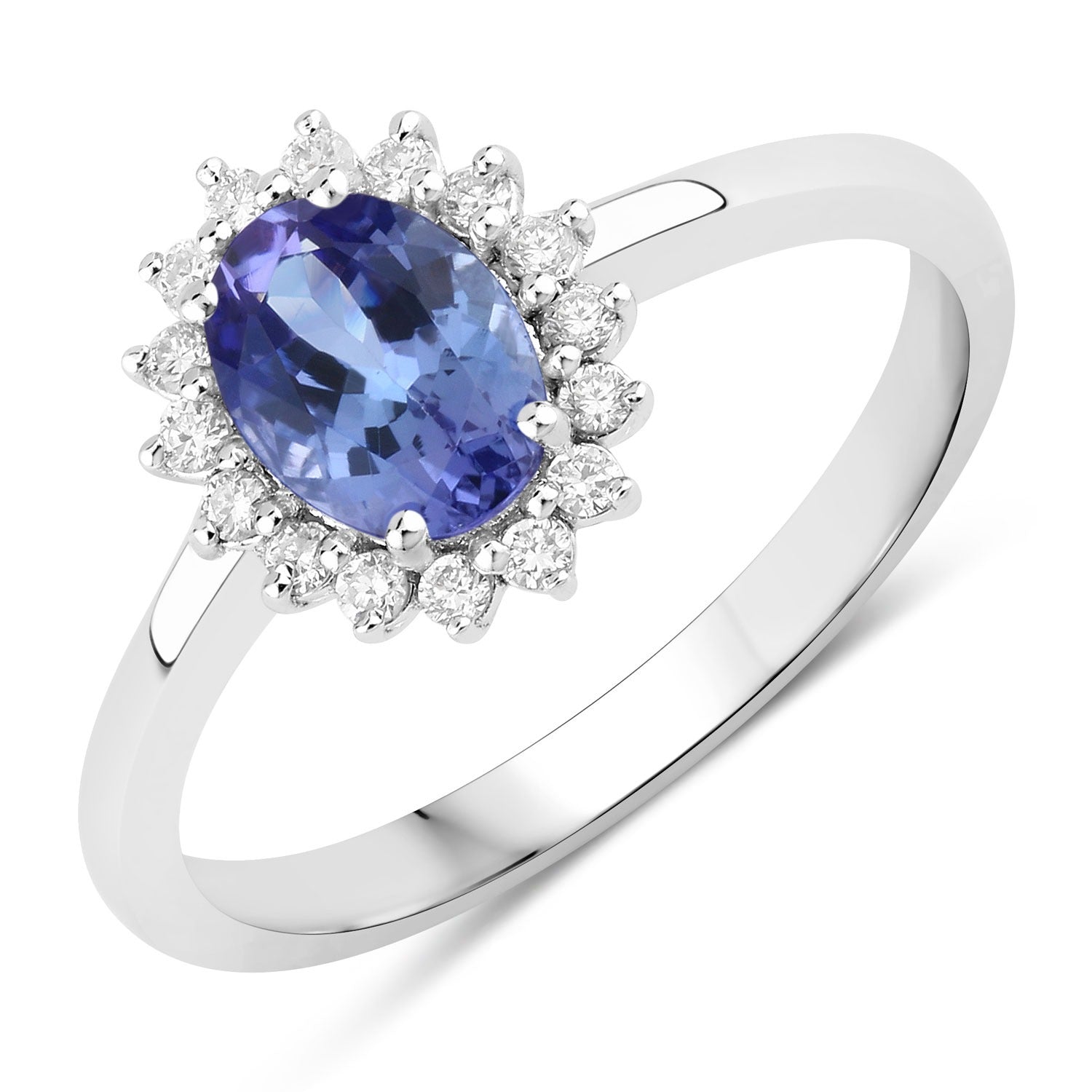 0.91 Ct Genuine Oval Tanzanite and Lab Diamond Silver Halo Ring Fine Color Jewels