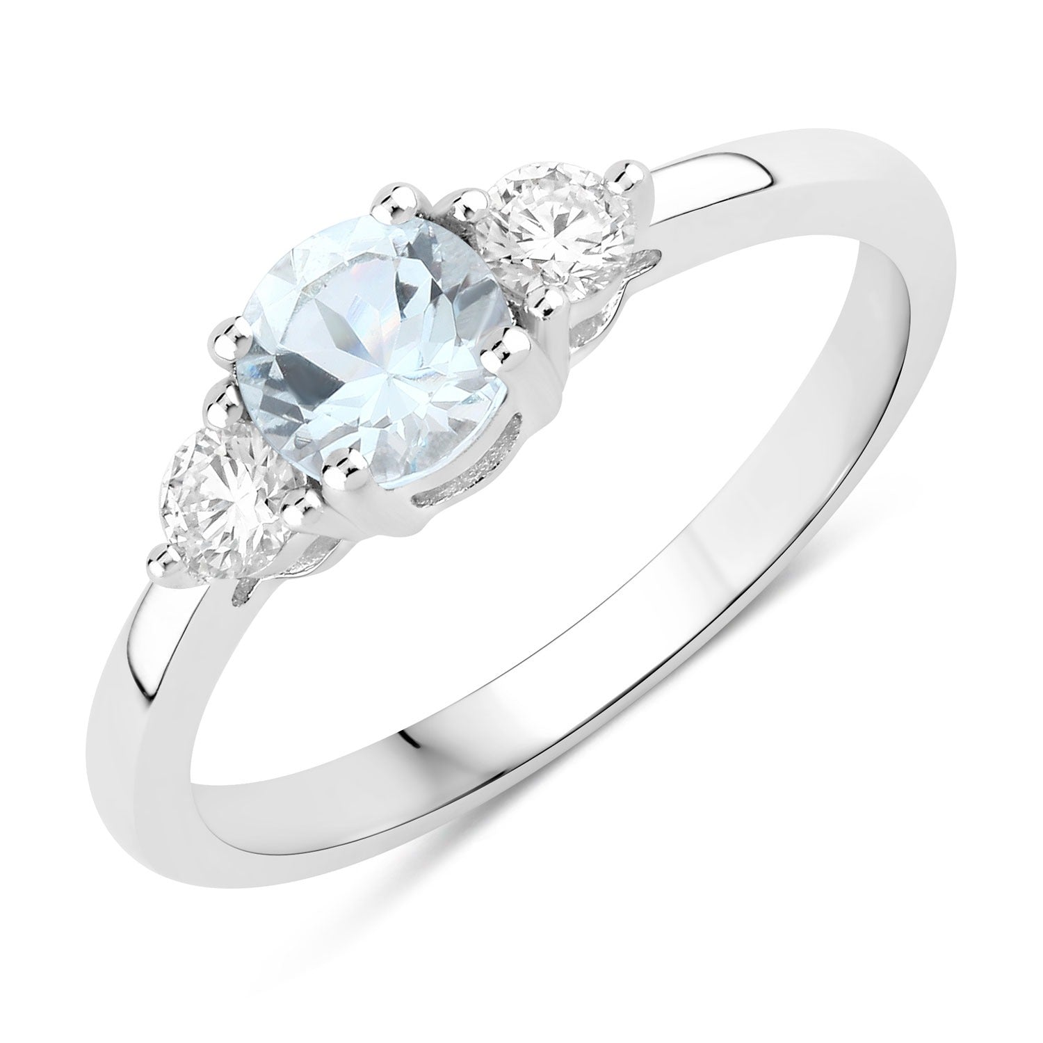 0.60 Ct Genuine Aquamarine and Lab Diamond Silver 3 Stone Ring Fine Color Jewels