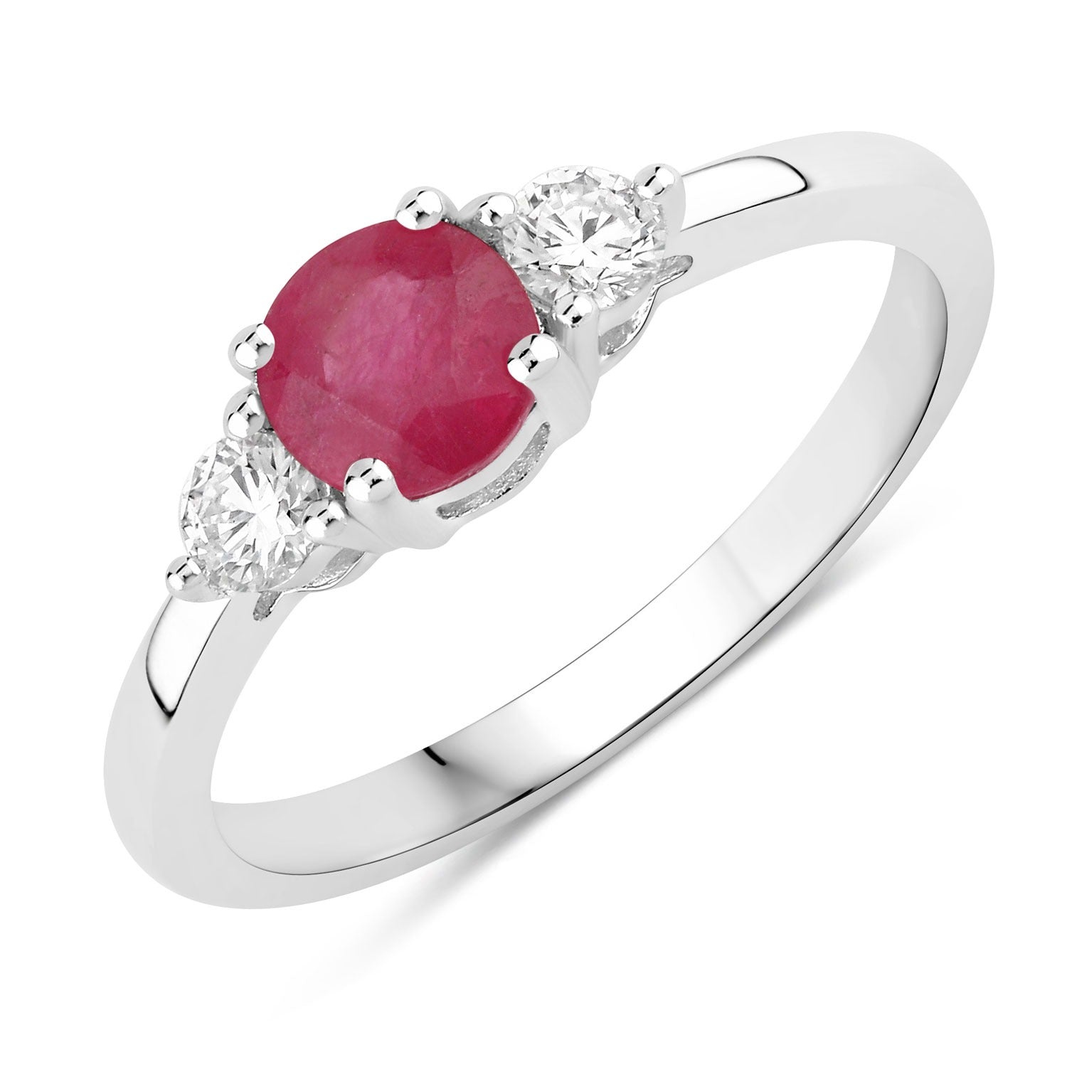 0.77 Ct Genuine Mozambique Ruby and Lab Diamond Silver 3 Stone Ring Fine Color Jewels