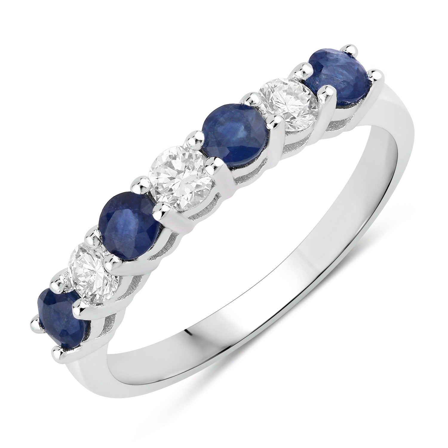 0.85 Ct Genuine Blue Sapphire Lab Diamond Silver Eternity Ring Fine Color Jewels