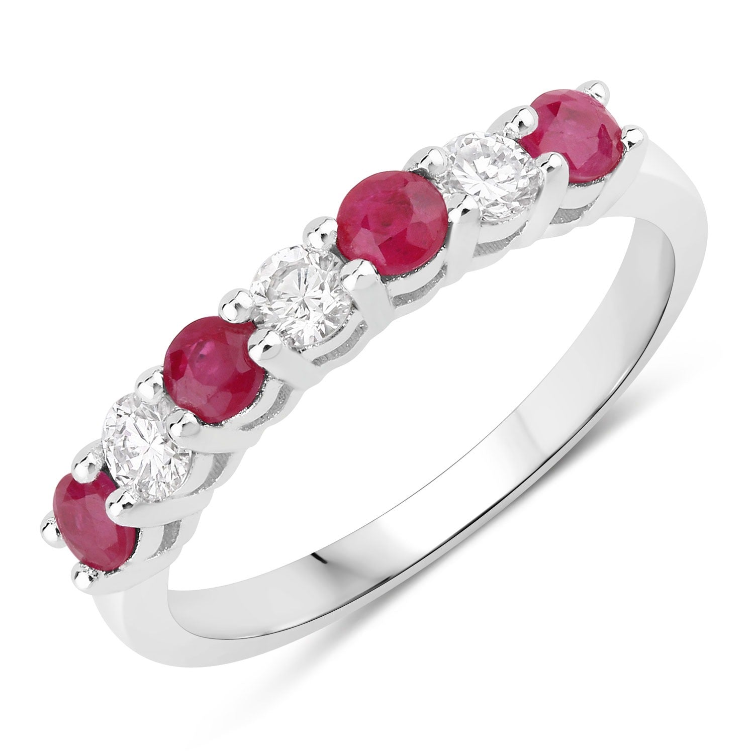 0.85 Ct Genuine Mozambique Ruby Lab Diamond Silver Eternity Ring Fine Color Jewels