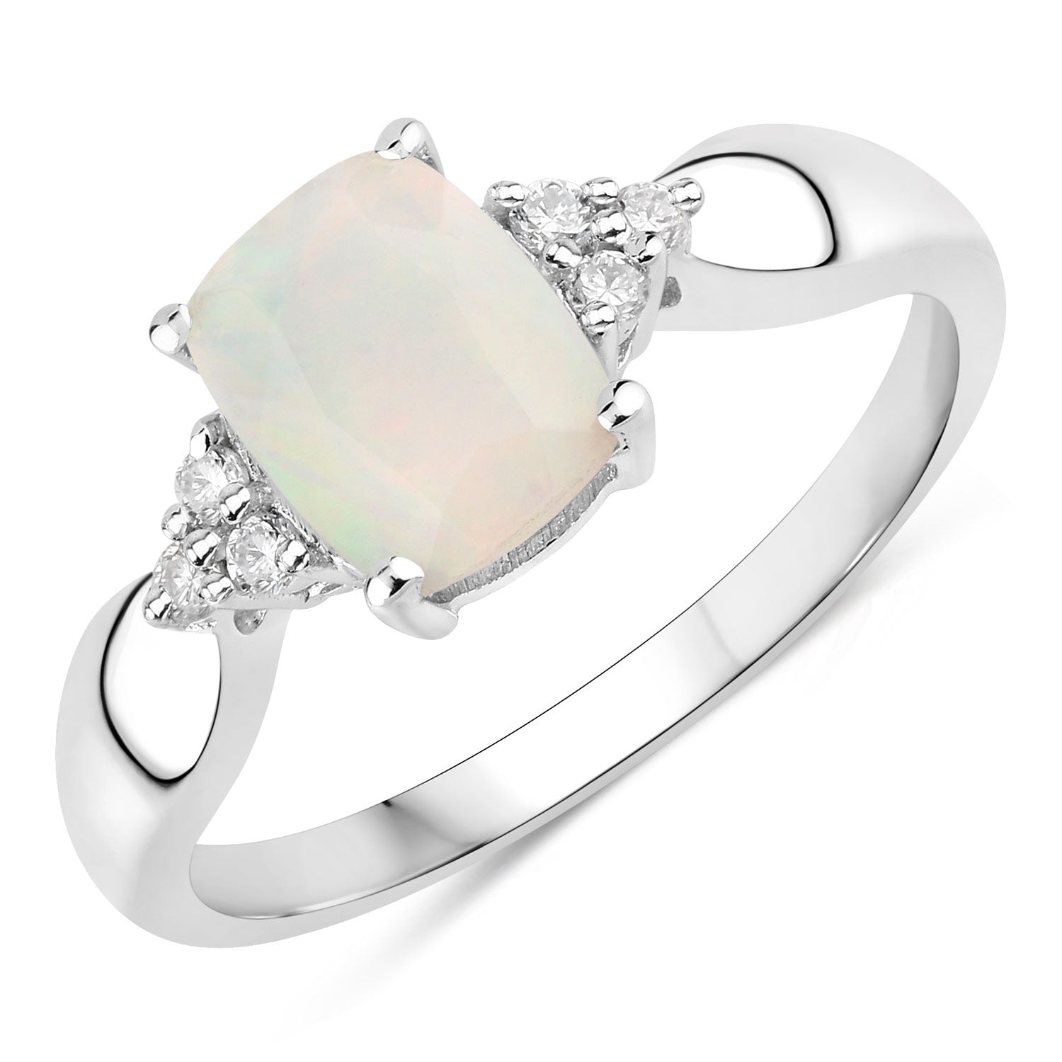 0.94 Ct Genuine Ethiopian Opal and Lab Diamond Silver Cushion Cut Cocktail Ring Fine Color Jewels