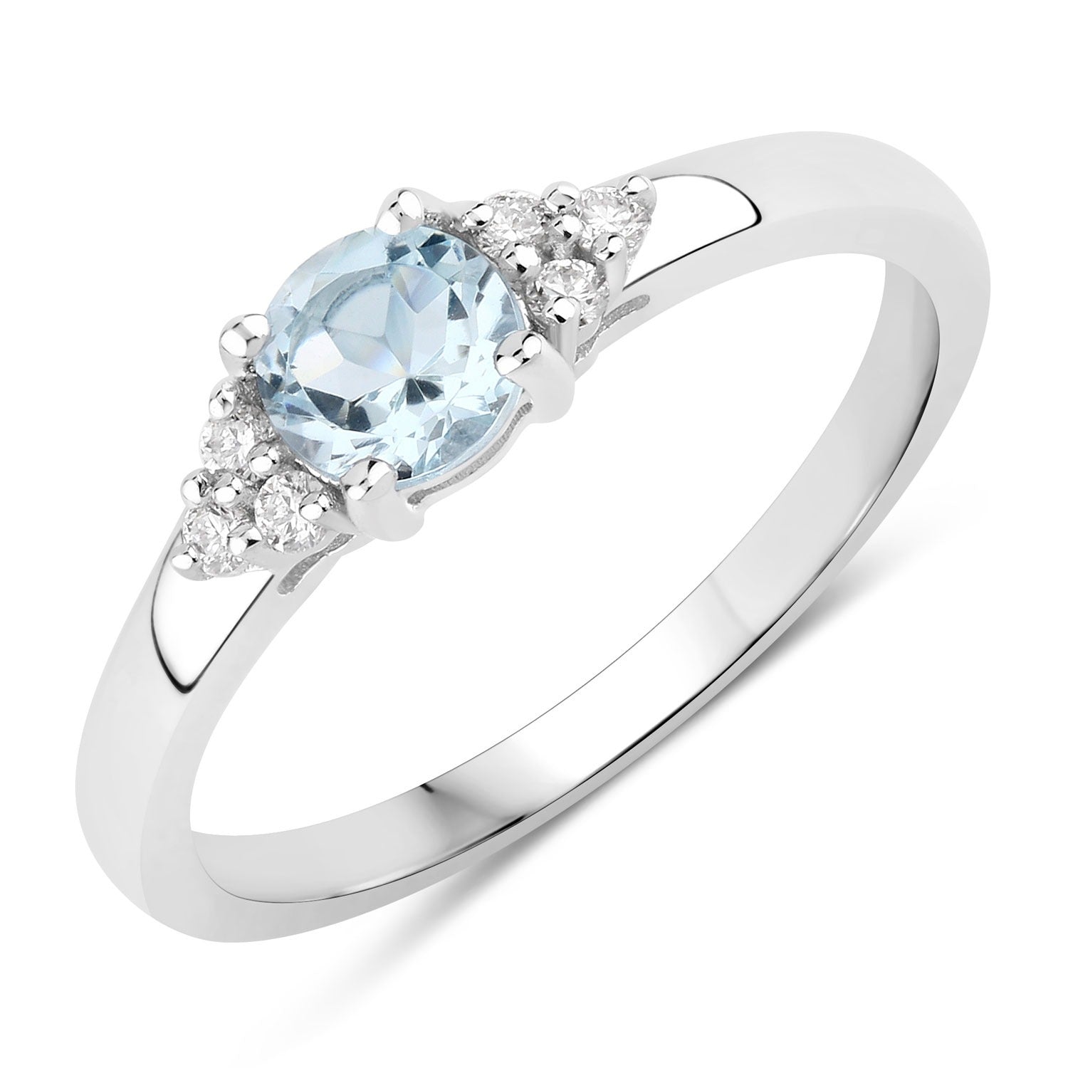 0.47 Ct Genuine Oval Aquamarine and Lab Diamond Silver Ring
