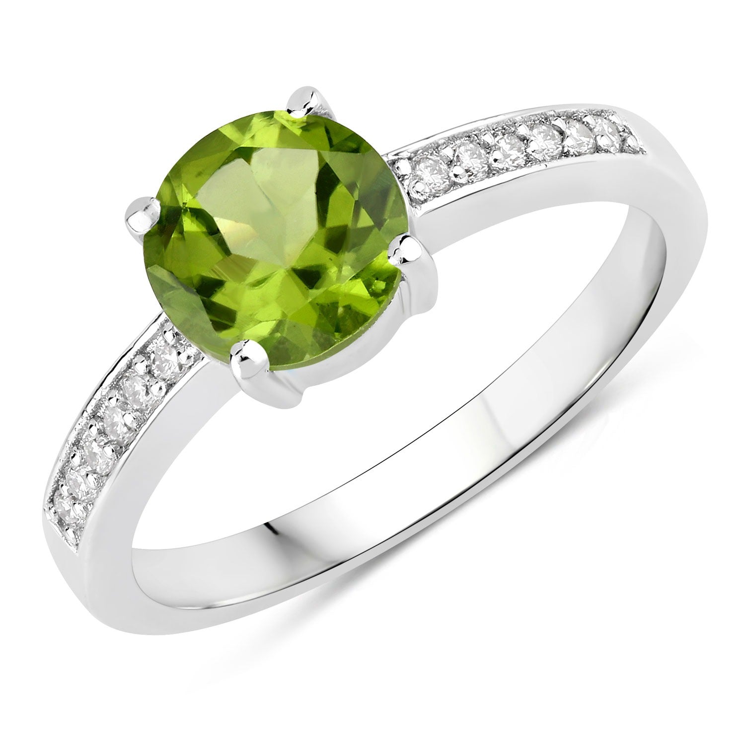 1.35 Ct Genuine Green Peridot and Lab Diamond Silver Pave Ring